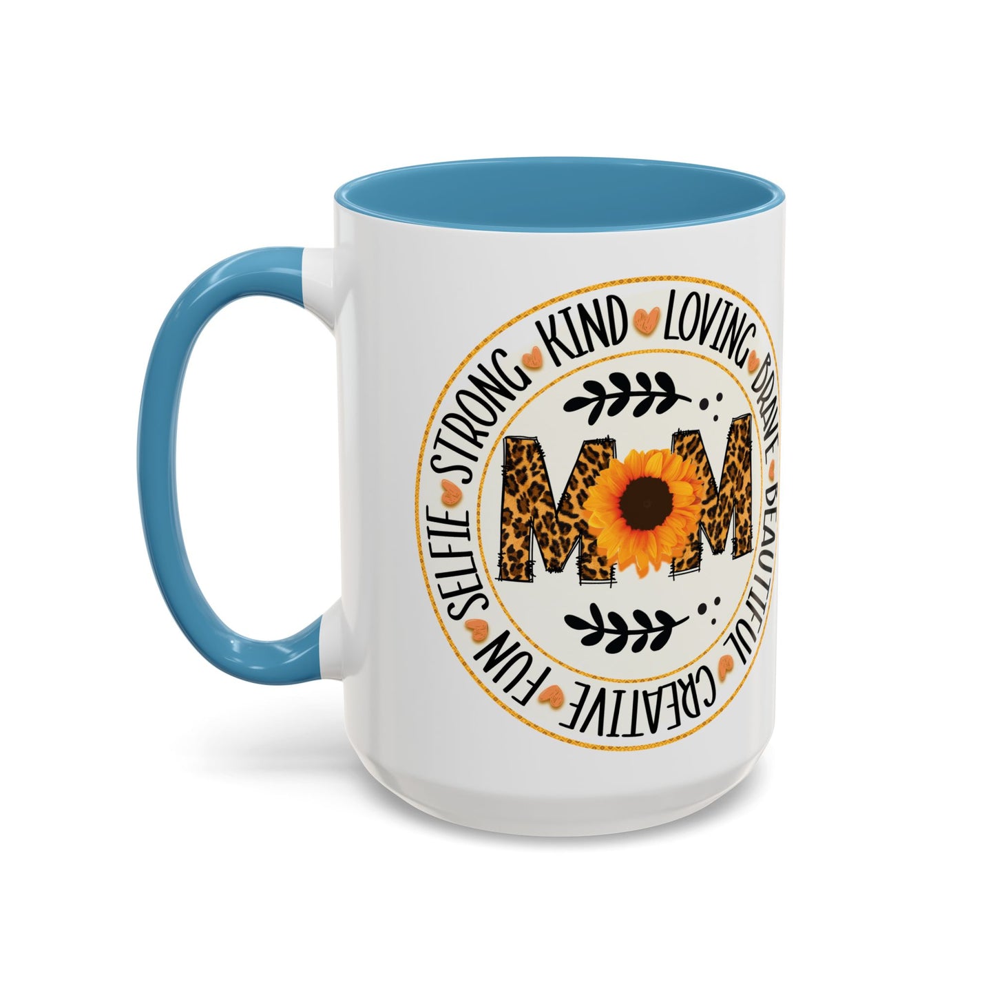 Mom Leopard Sunflower Coffee Mug — 'Mom' Floral Animal Print Accent Mug (11/15oz)