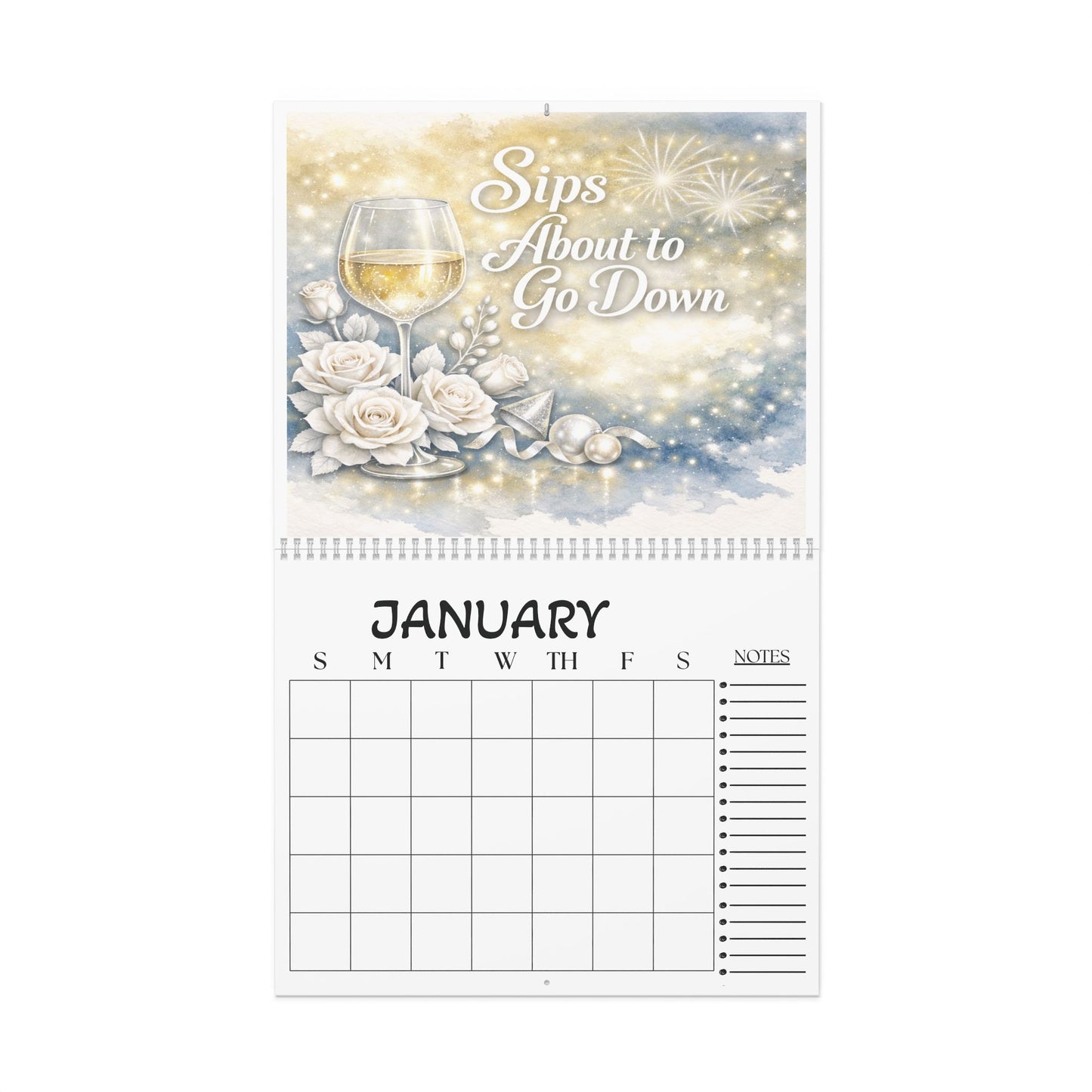 Sips About to Go Down Wall Calendar — Elegant Wine-Themed Monthly Planner