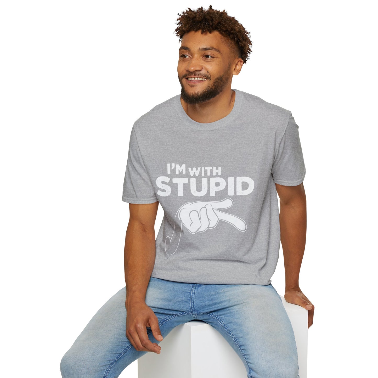 I’m With Stupid T-Shirt — Funny Graphic Tee with Pointing Hand