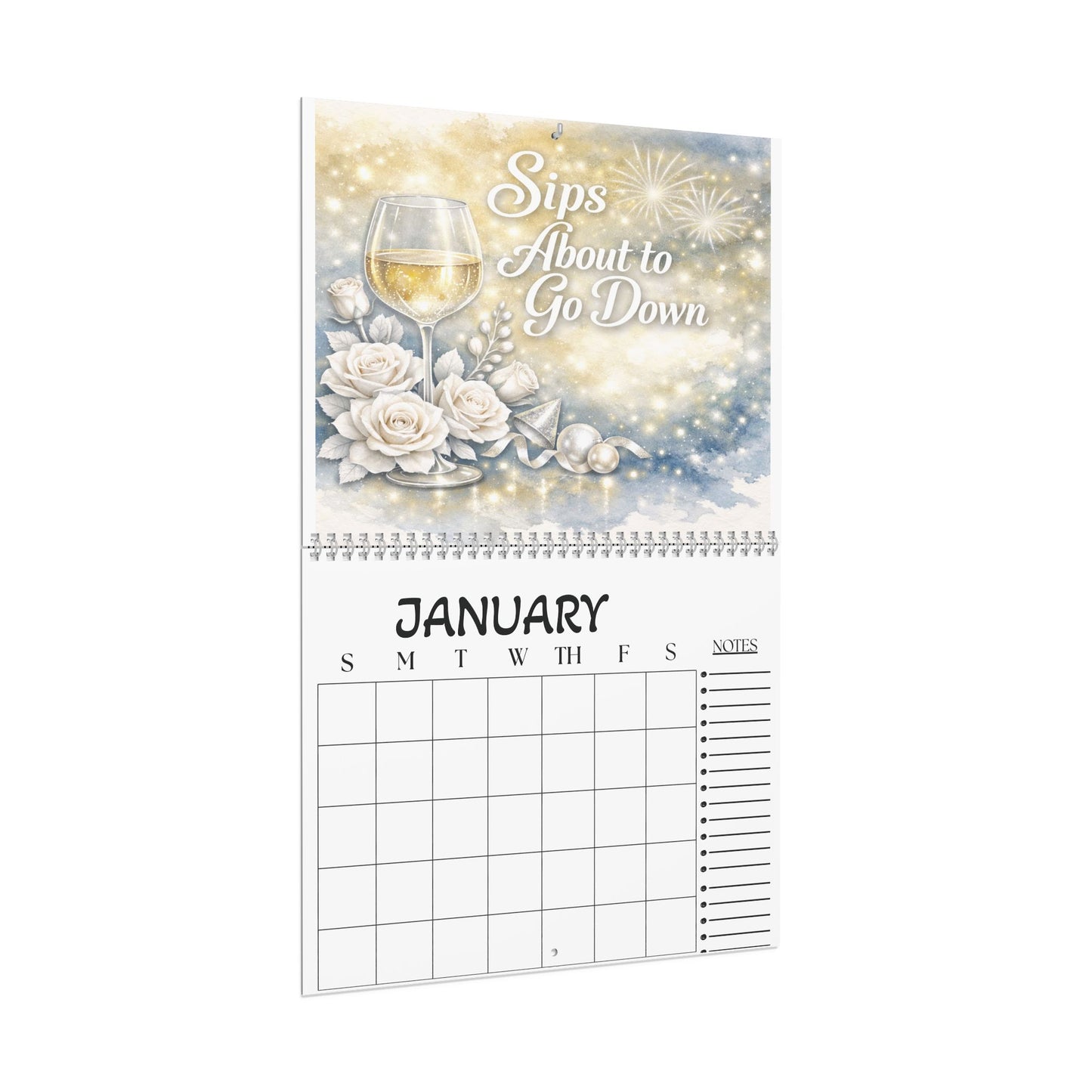 Sips About to Go Down Wall Calendar — Elegant Wine-Themed Monthly Planner