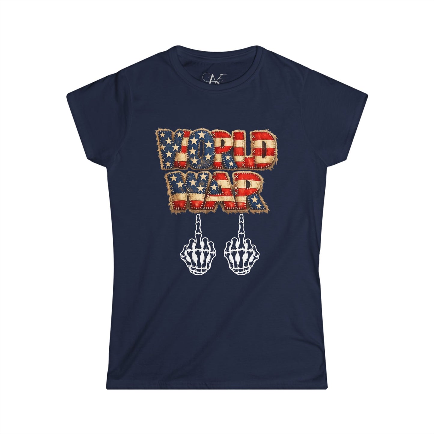 World War USA Graphic Tee — Patriotic Skeleton Middle Finger T‑Shirt