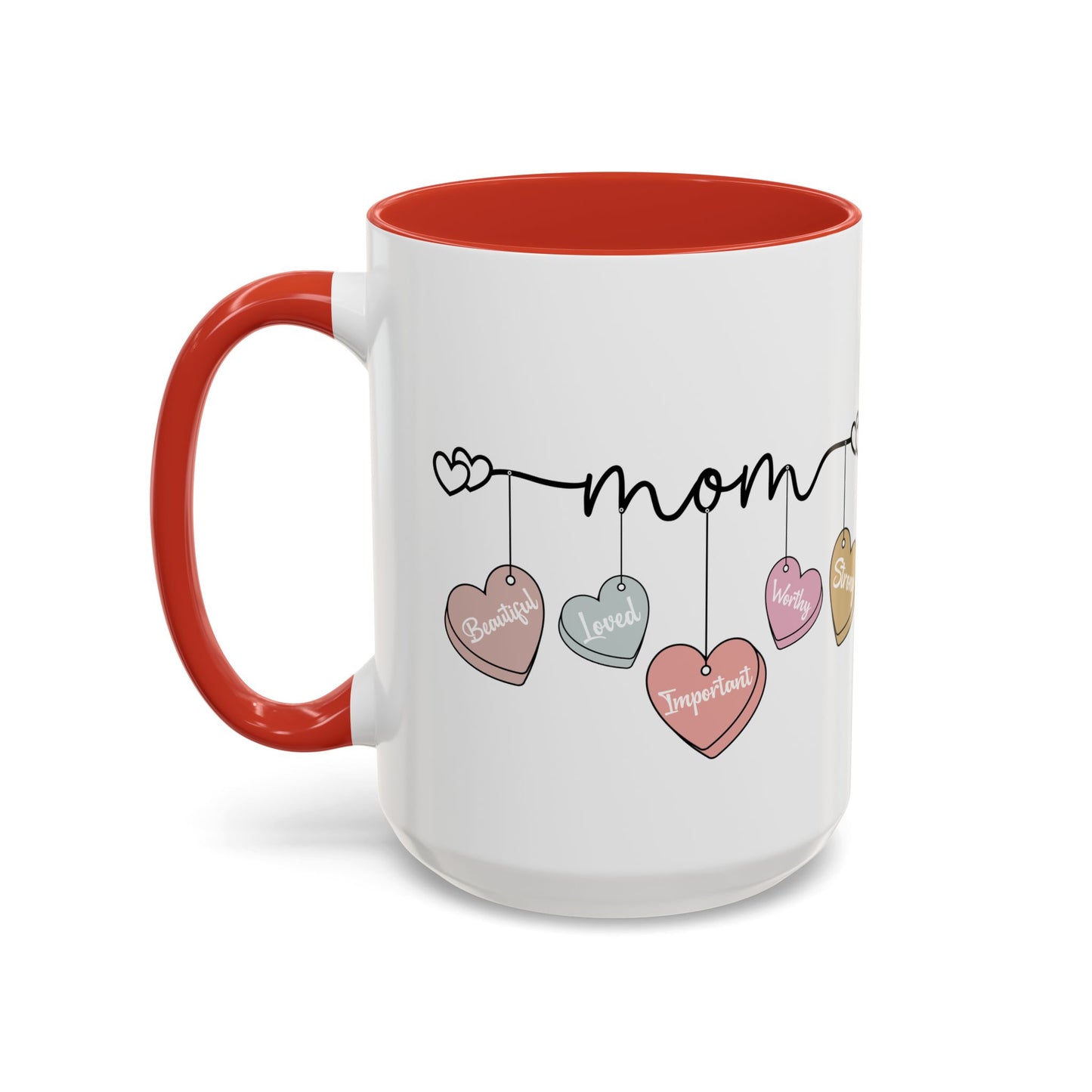 Mother’s Day Heart Charms Accent Coffee Mug — 'Mom' with Loving Words (11/15oz)