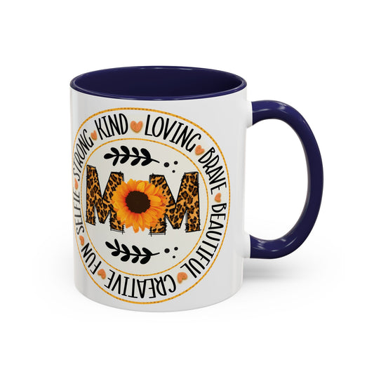 Mom Leopard Sunflower Coffee Mug — 'Mom' Floral Animal Print Accent Mug (11/15oz)
