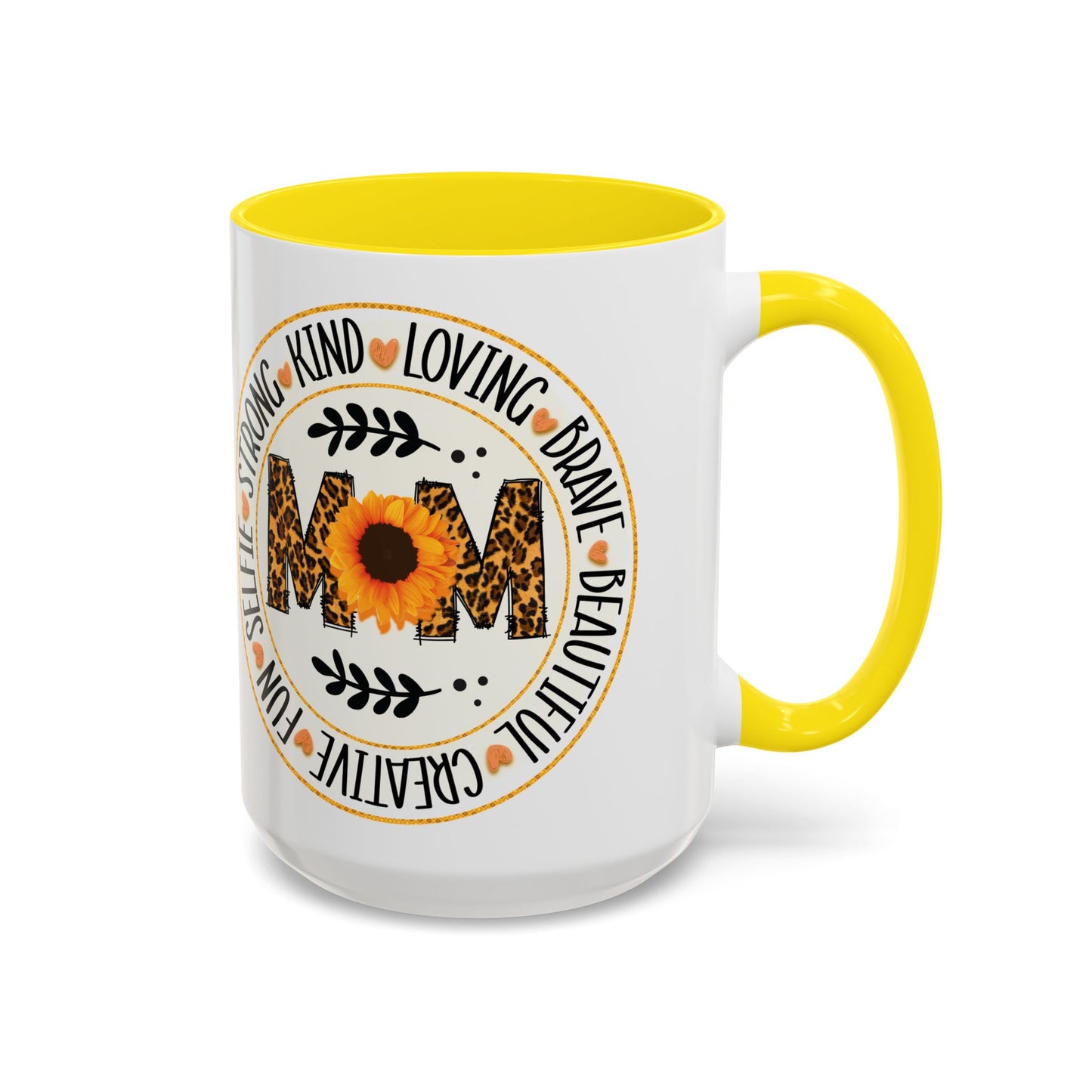 Mom Leopard Sunflower Coffee Mug — 'Mom' Floral Animal Print Accent Mug (11/15oz)