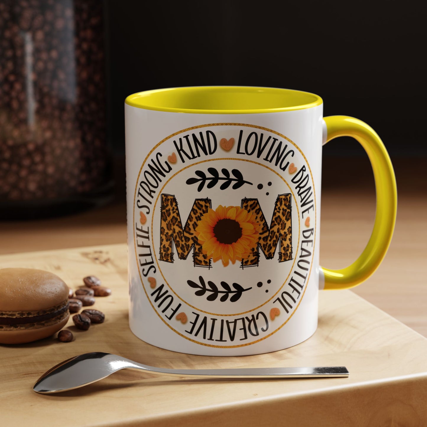 Mom Leopard Sunflower Coffee Mug — 'Mom' Floral Animal Print Accent Mug (11/15oz)