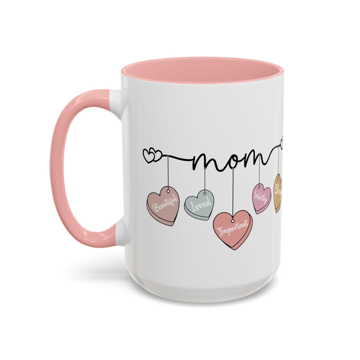 Mother’s Day Heart Charms Accent Coffee Mug — 'Mom' with Loving Words (11/15oz)