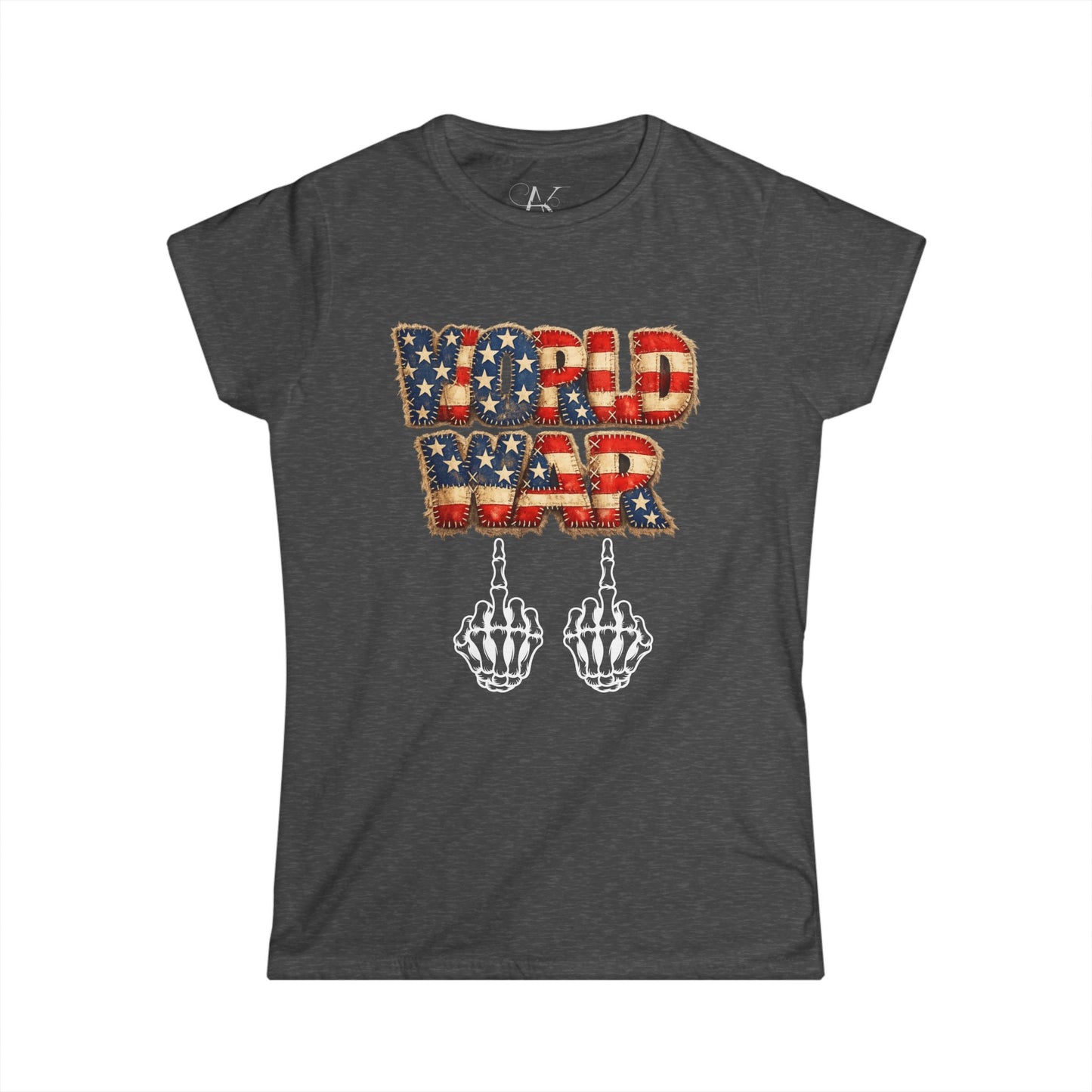 World War USA Graphic Tee — Patriotic Skeleton Middle Finger T‑Shirt