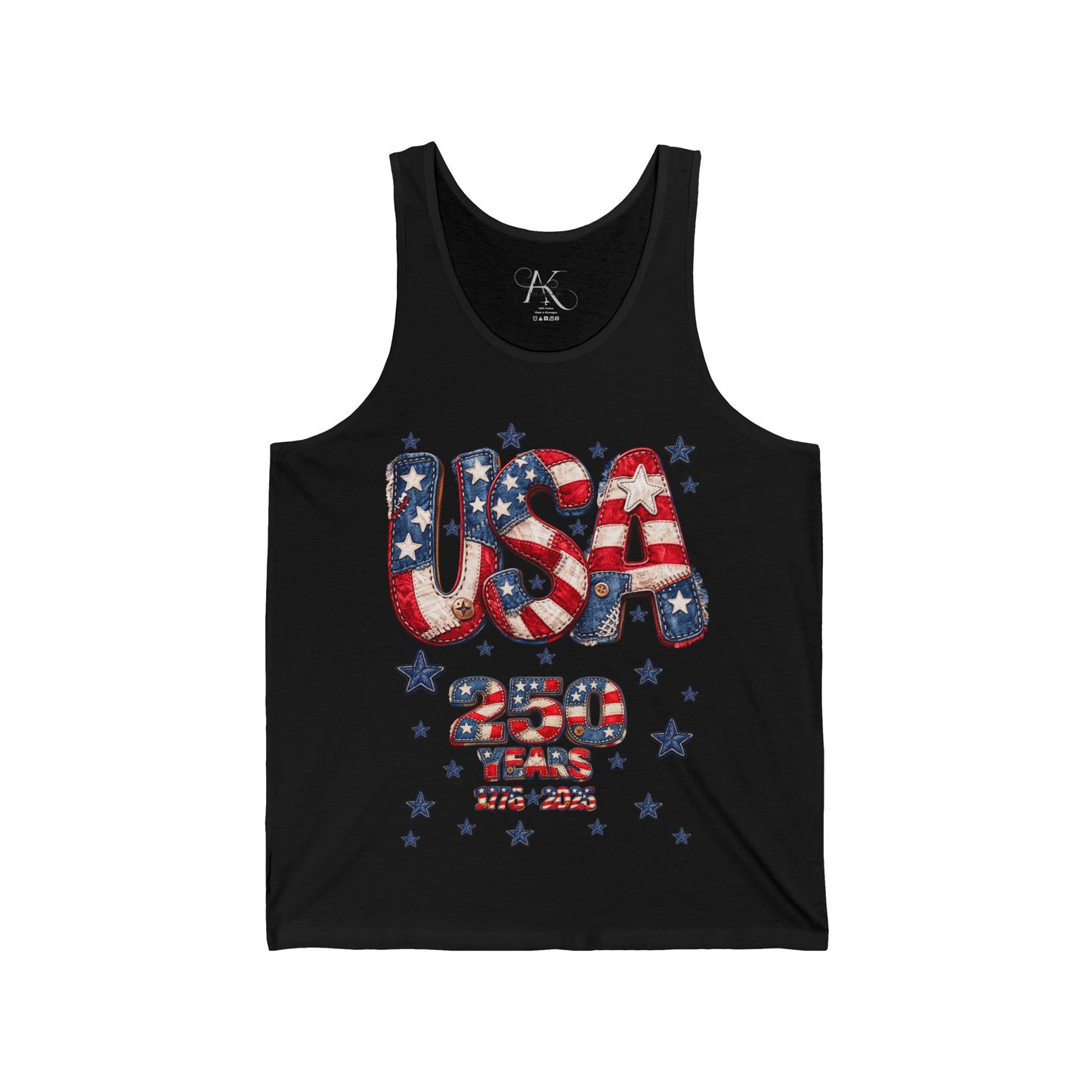 USA 250 Years Patriotic Tank Top — American Flag Fourth of July Sleeveless Shirt