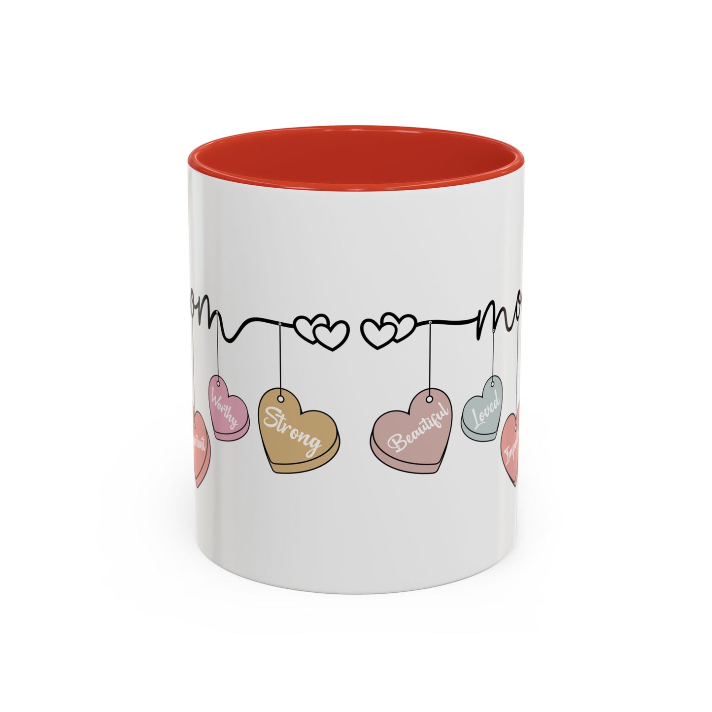 Mother’s Day Heart Charms Accent Coffee Mug — 'Mom' with Loving Words (11/15oz)