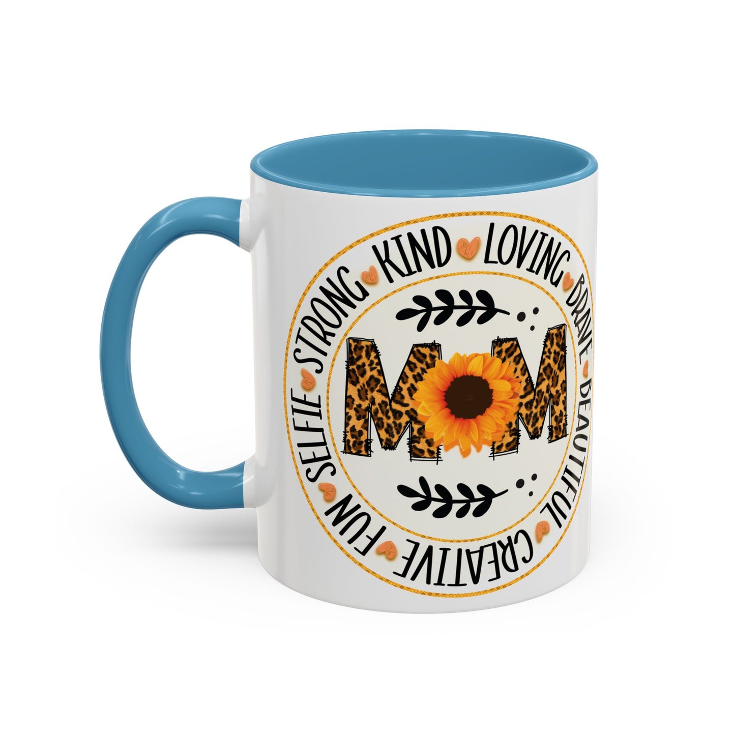 Mom Leopard Sunflower Coffee Mug — 'Mom' Floral Animal Print Accent Mug (11/15oz)