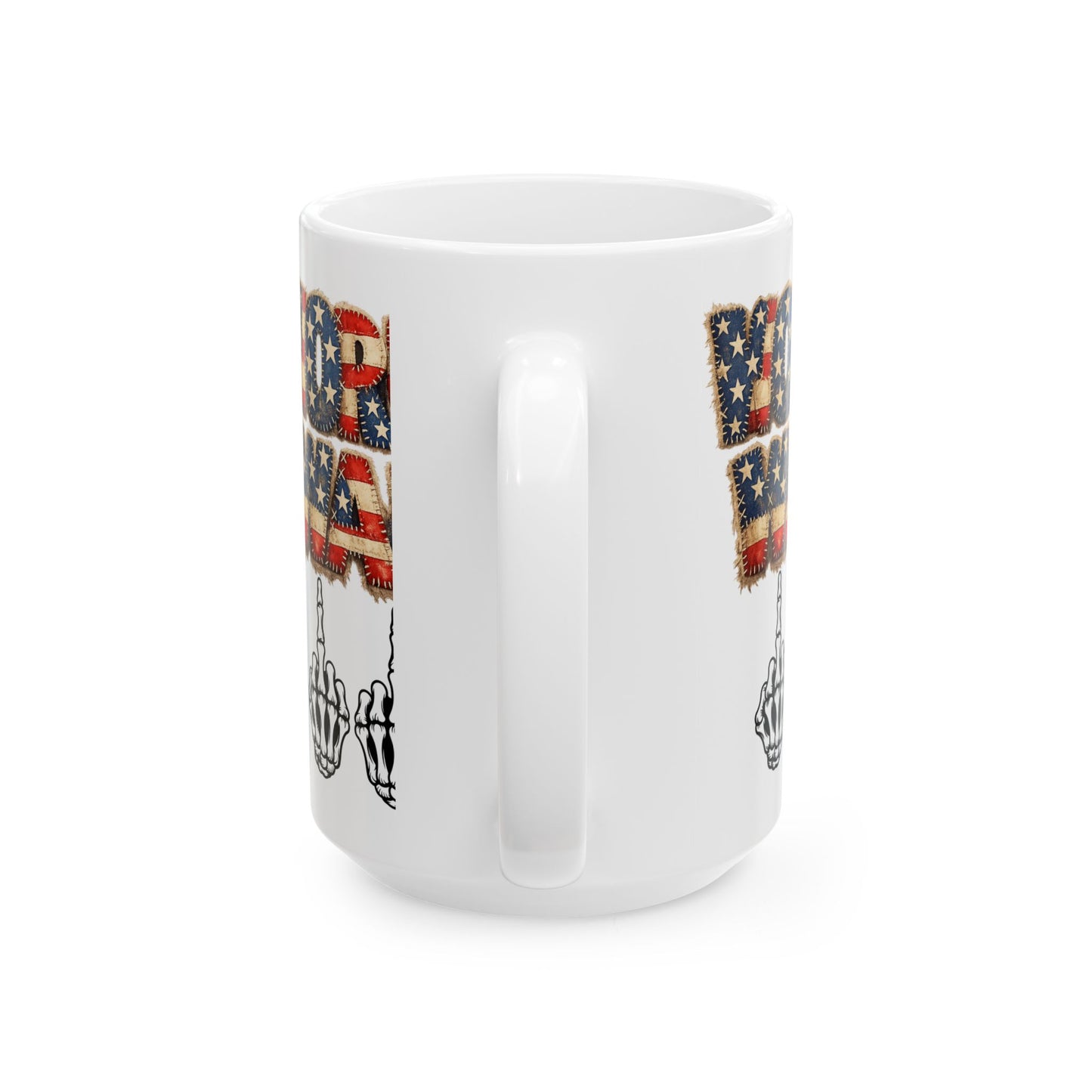 World War 11 Mug – Patriotic Distressed Flag Text with Skeletal Middle Finger Coffee Cup