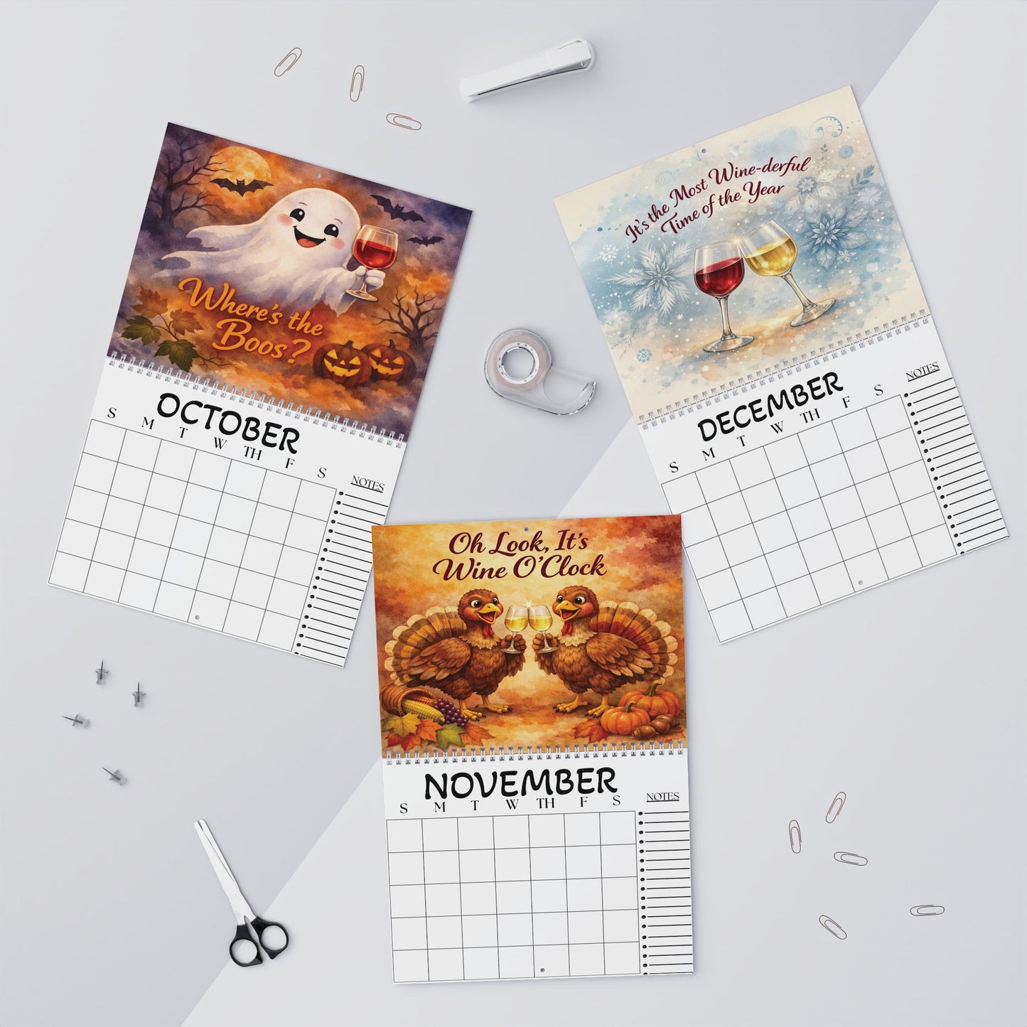 Sips About to Go Down Wall Calendar — Elegant Wine-Themed Monthly Planner
