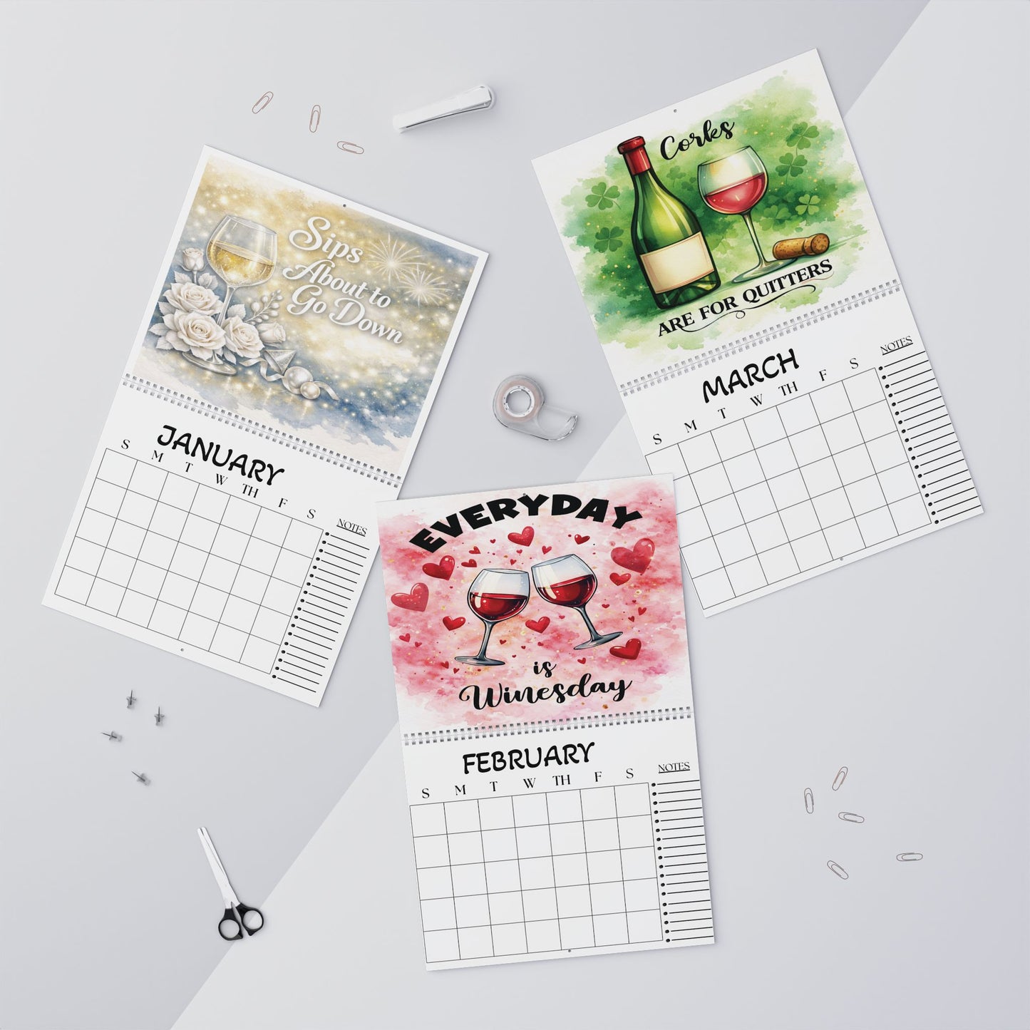 Sips About to Go Down Wall Calendar — Elegant Wine-Themed Monthly Planner