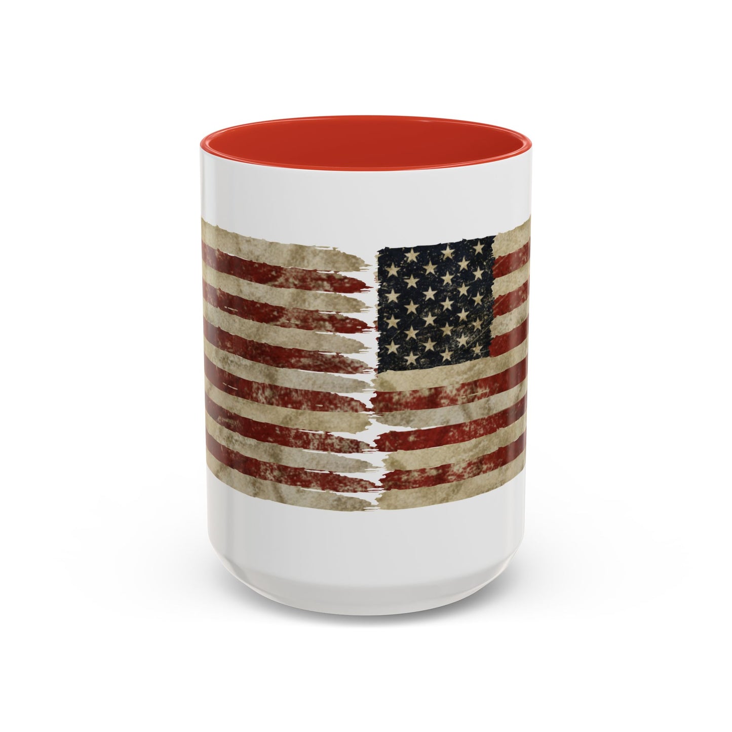 Distressed American Flag Accent Coffee Mug — Patriotic 11/15oz Ceramic