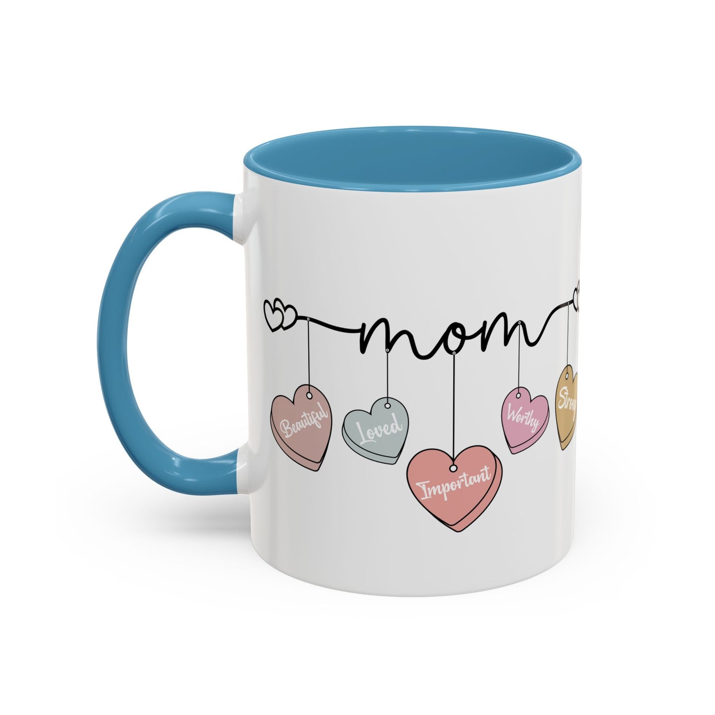 Mother’s Day Heart Charms Accent Coffee Mug — 'Mom' with Loving Words (11/15oz)