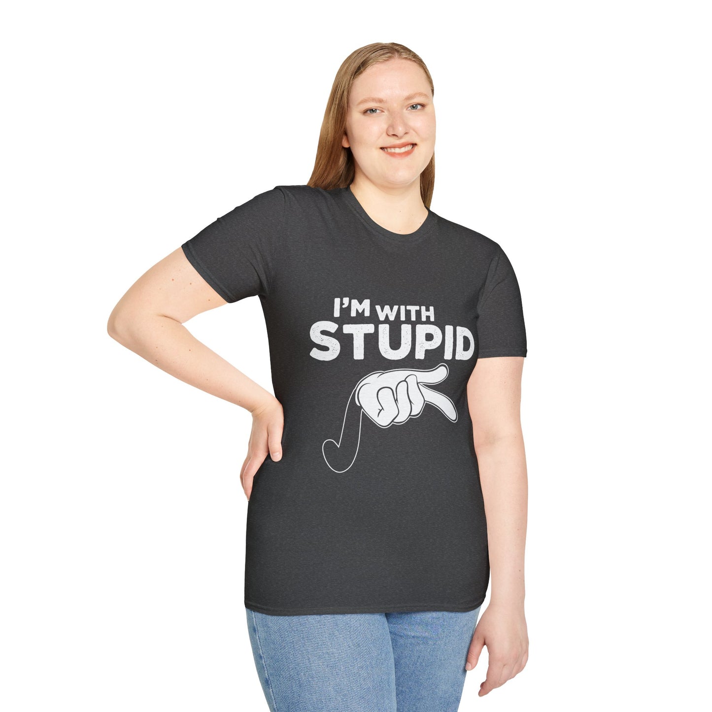 I’m With Stupid T-Shirt — Funny Graphic Tee with Pointing Hand
