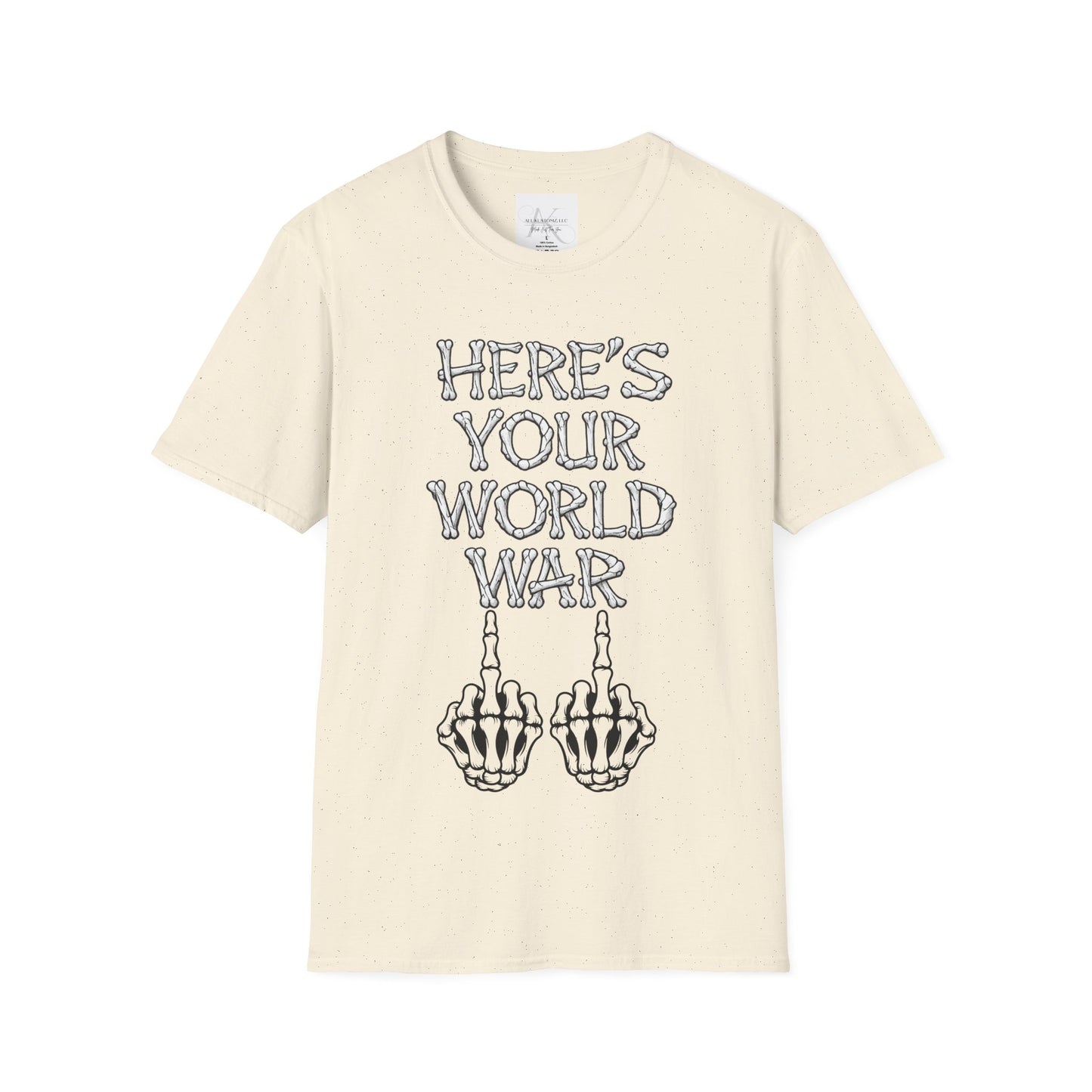 Here's Your World War T-Shirt — Edgy Skeleton Middle Finger Graphic Tee