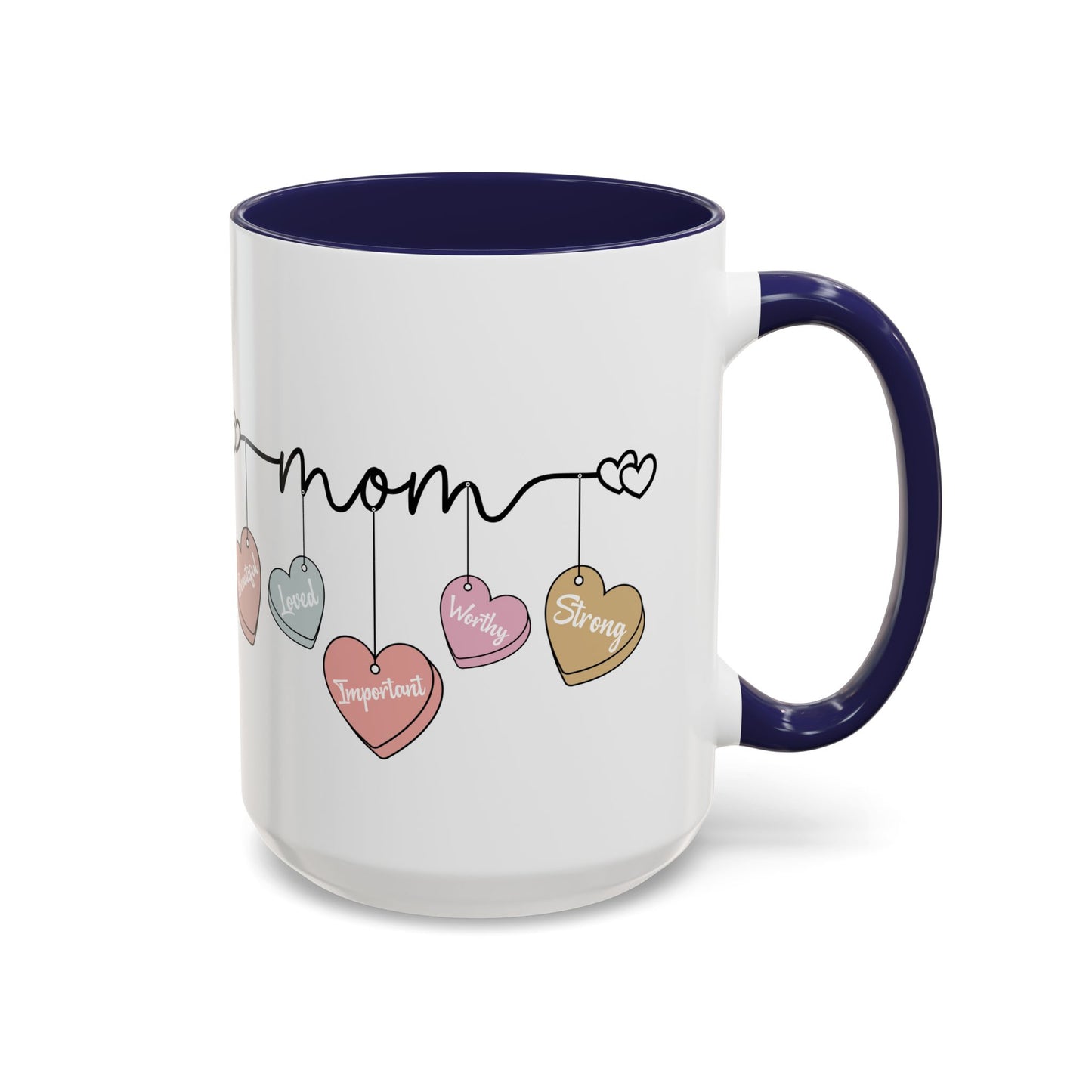 Mother’s Day Heart Charms Accent Coffee Mug — 'Mom' with Loving Words (11/15oz)