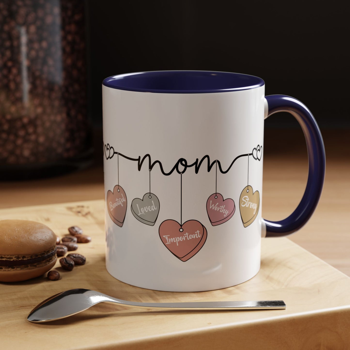 Mother’s Day Heart Charms Accent Coffee Mug — 'Mom' with Loving Words (11/15oz)