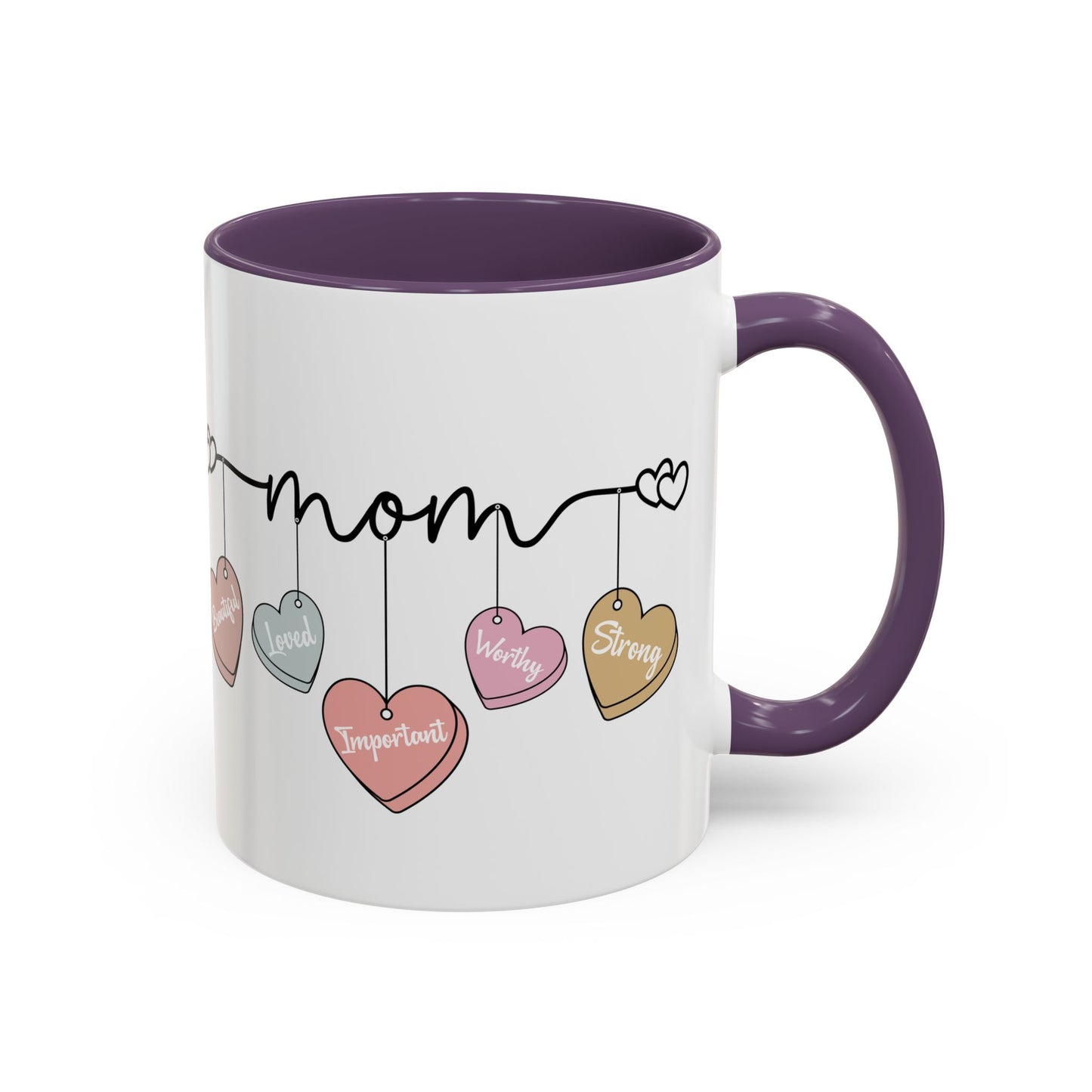 Mother’s Day Heart Charms Accent Coffee Mug — 'Mom' with Loving Words (11/15oz)