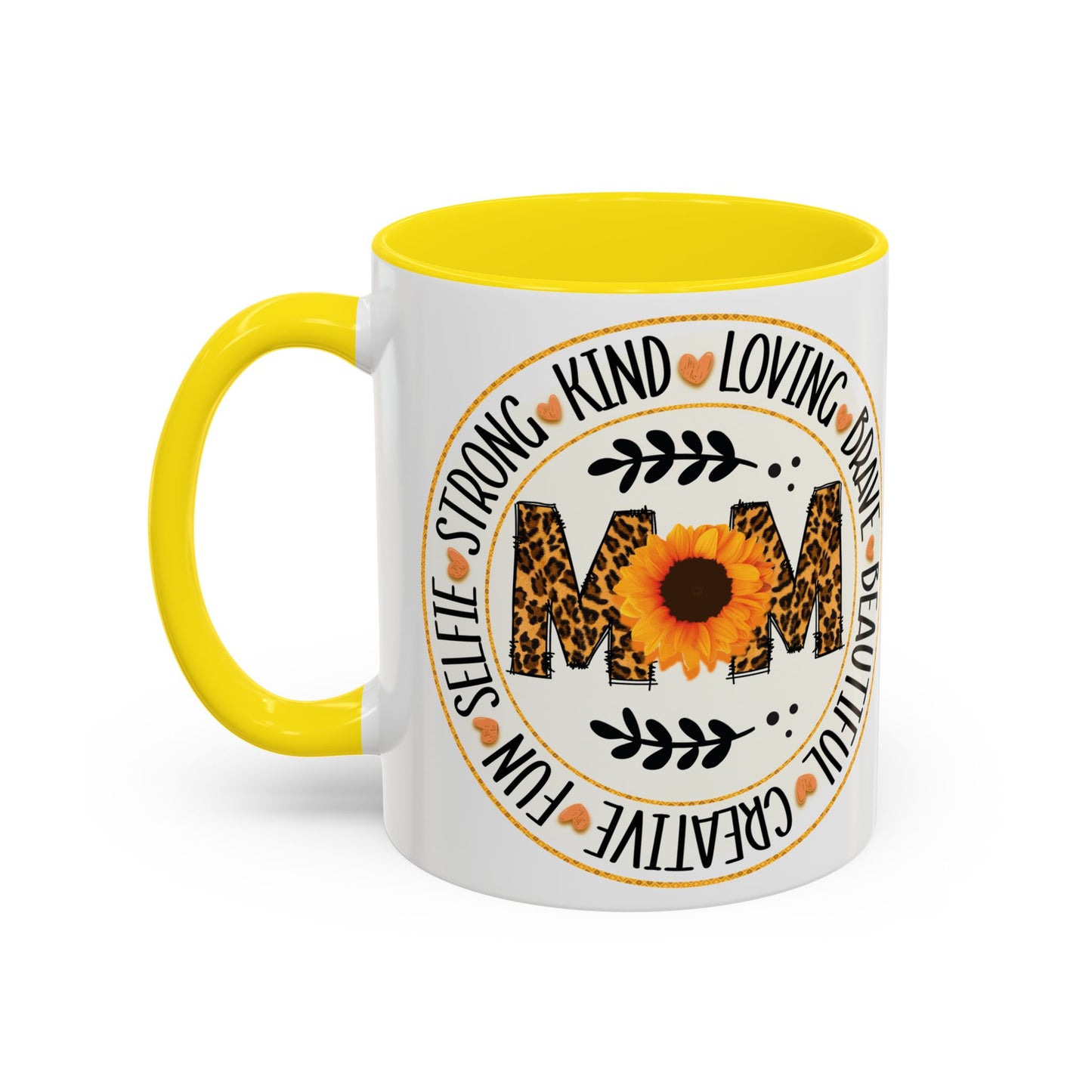 Mom Leopard Sunflower Coffee Mug — 'Mom' Floral Animal Print Accent Mug (11/15oz)