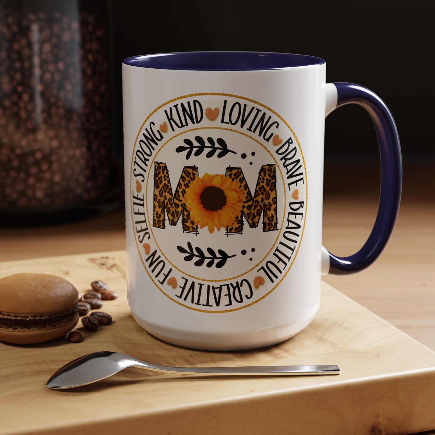 Mom Leopard Sunflower Coffee Mug — 'Mom' Floral Animal Print Accent Mug (11/15oz)