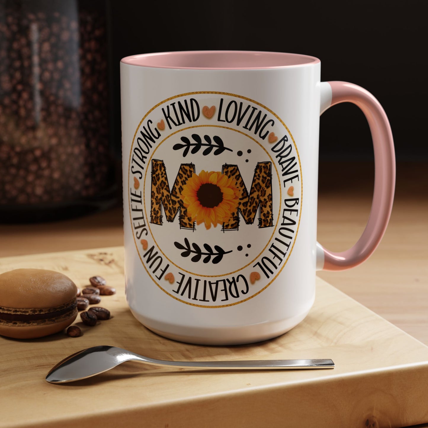 Mom Leopard Sunflower Coffee Mug — 'Mom' Floral Animal Print Accent Mug (11/15oz)