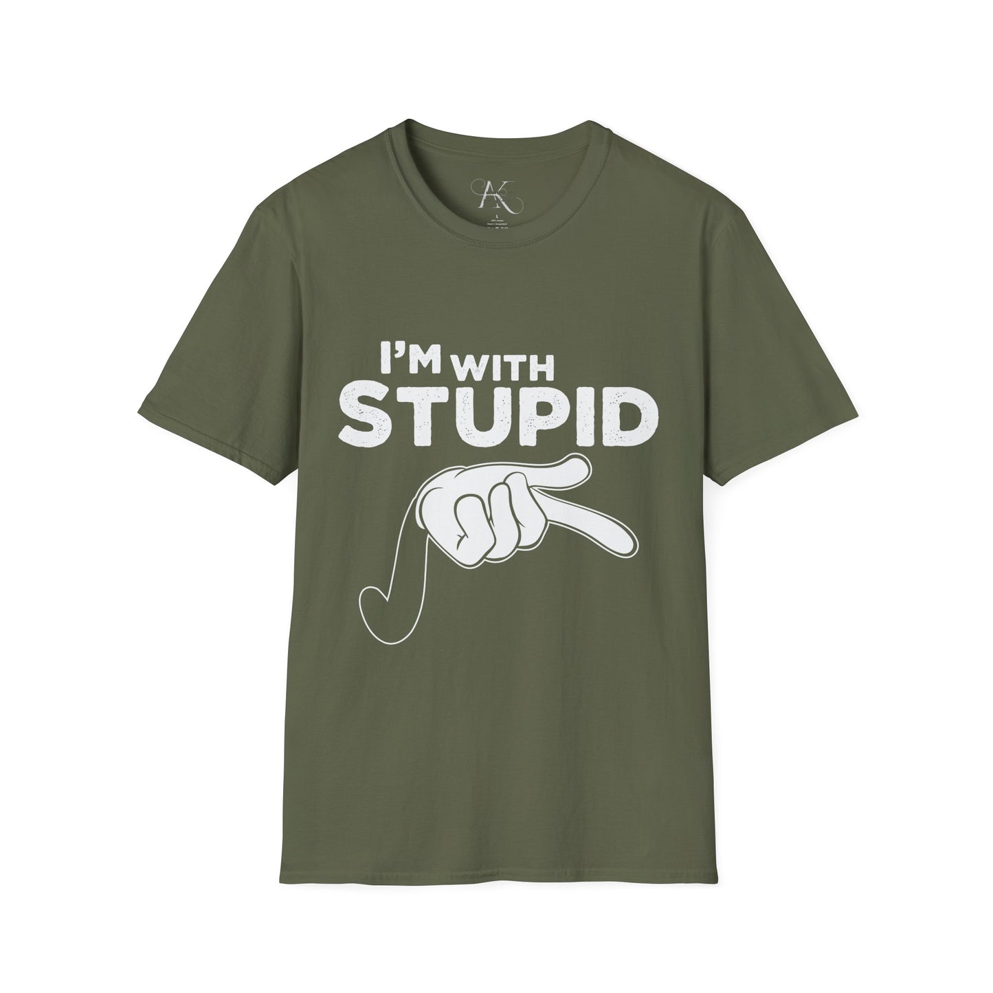 I’m With Stupid T-Shirt — Funny Graphic Tee with Pointing Hand
