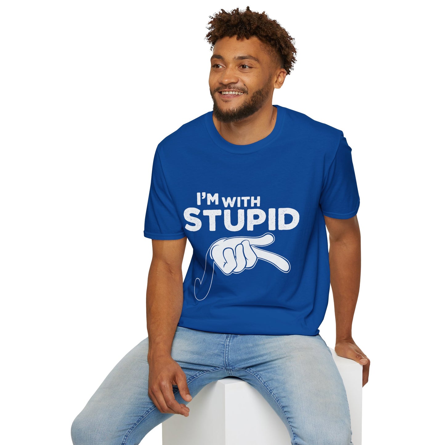 I’m With Stupid T-Shirt — Funny Graphic Tee with Pointing Hand