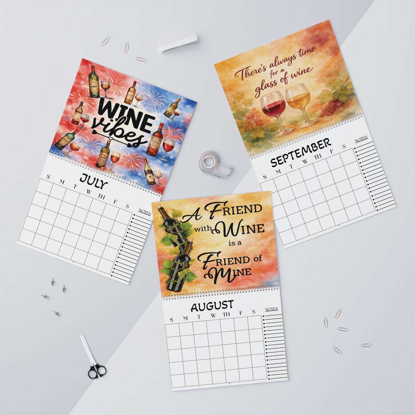 Sips About to Go Down Wall Calendar — Elegant Wine-Themed Monthly Planner