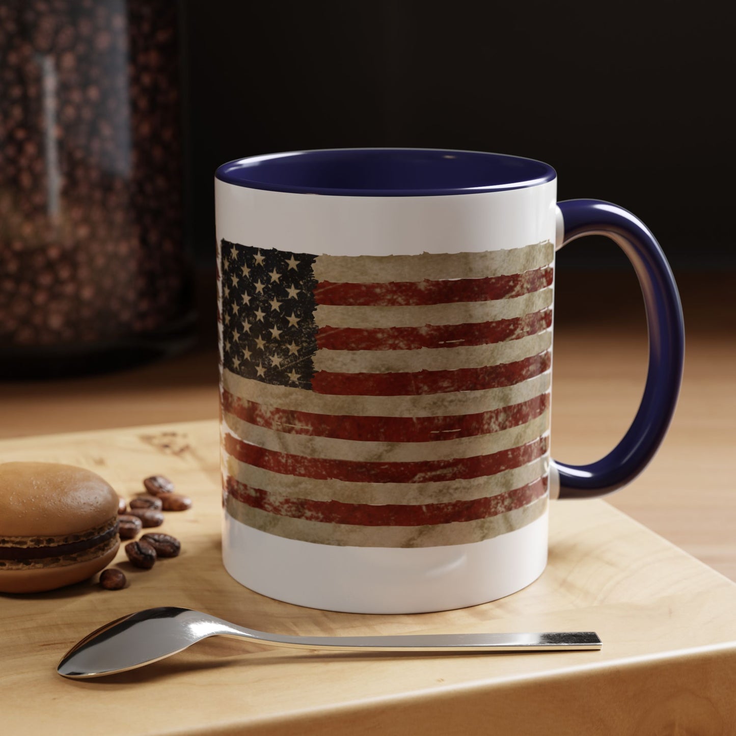 Distressed American Flag Accent Coffee Mug — Patriotic 11/15oz Ceramic