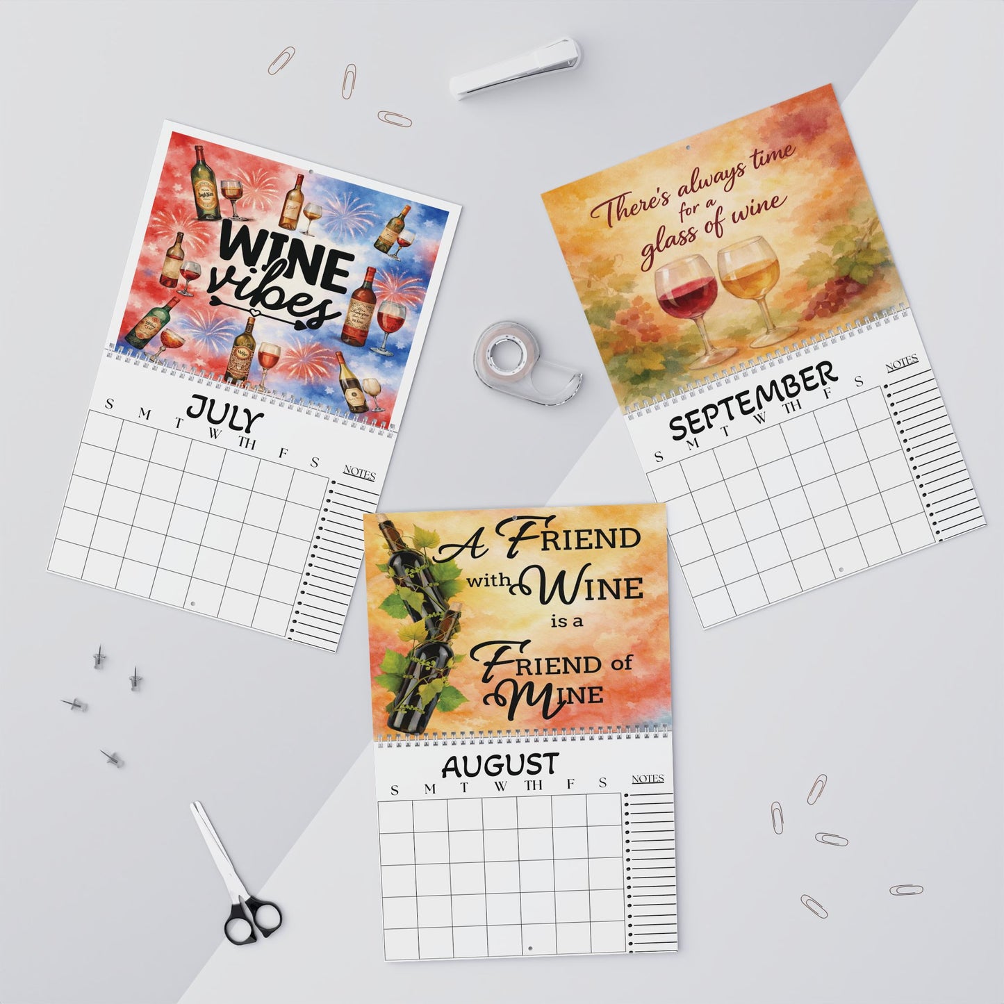 Sips About to Go Down Wall Calendar — Elegant Wine-Themed Monthly Planner