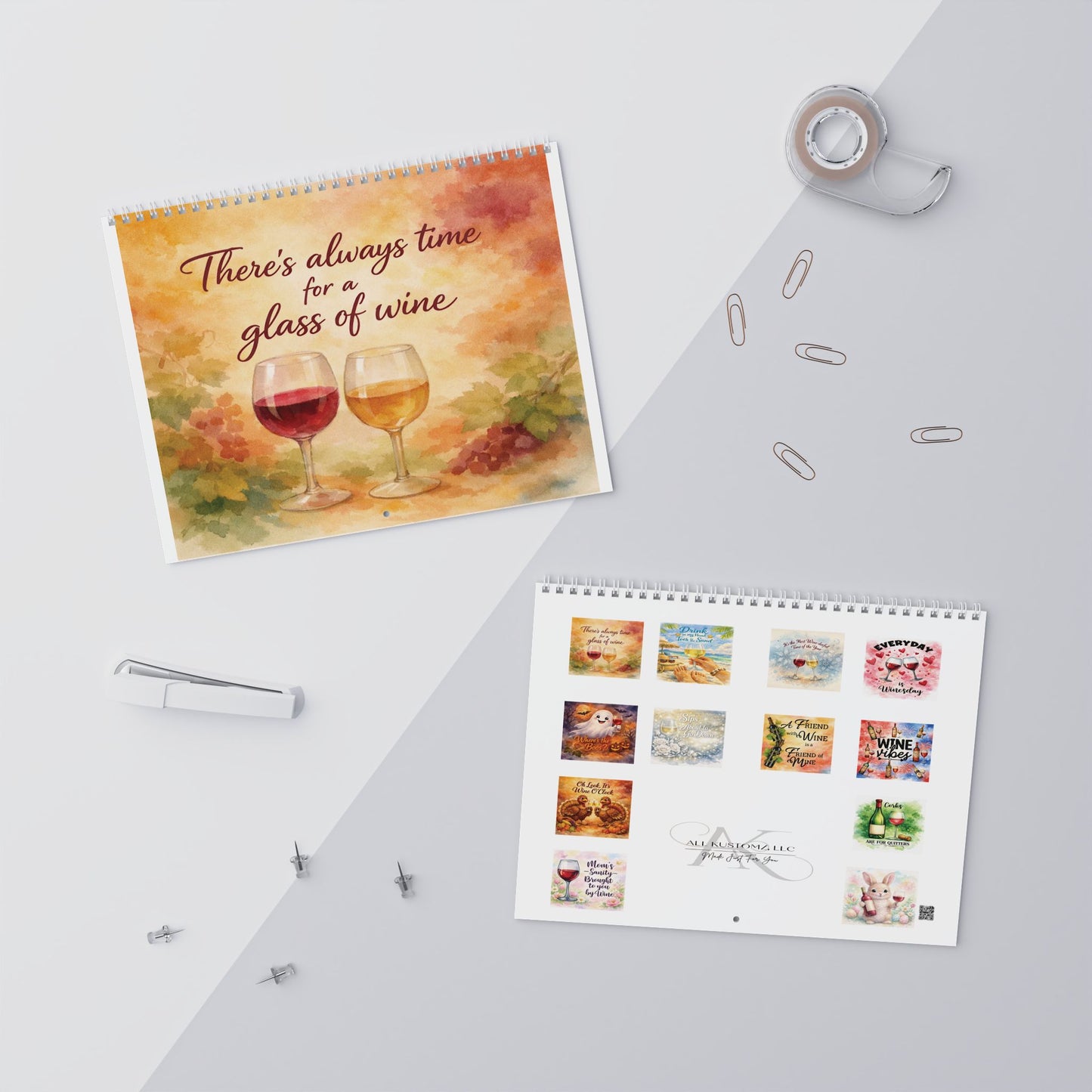 Sips About to Go Down Wall Calendar — Elegant Wine-Themed Monthly Planner