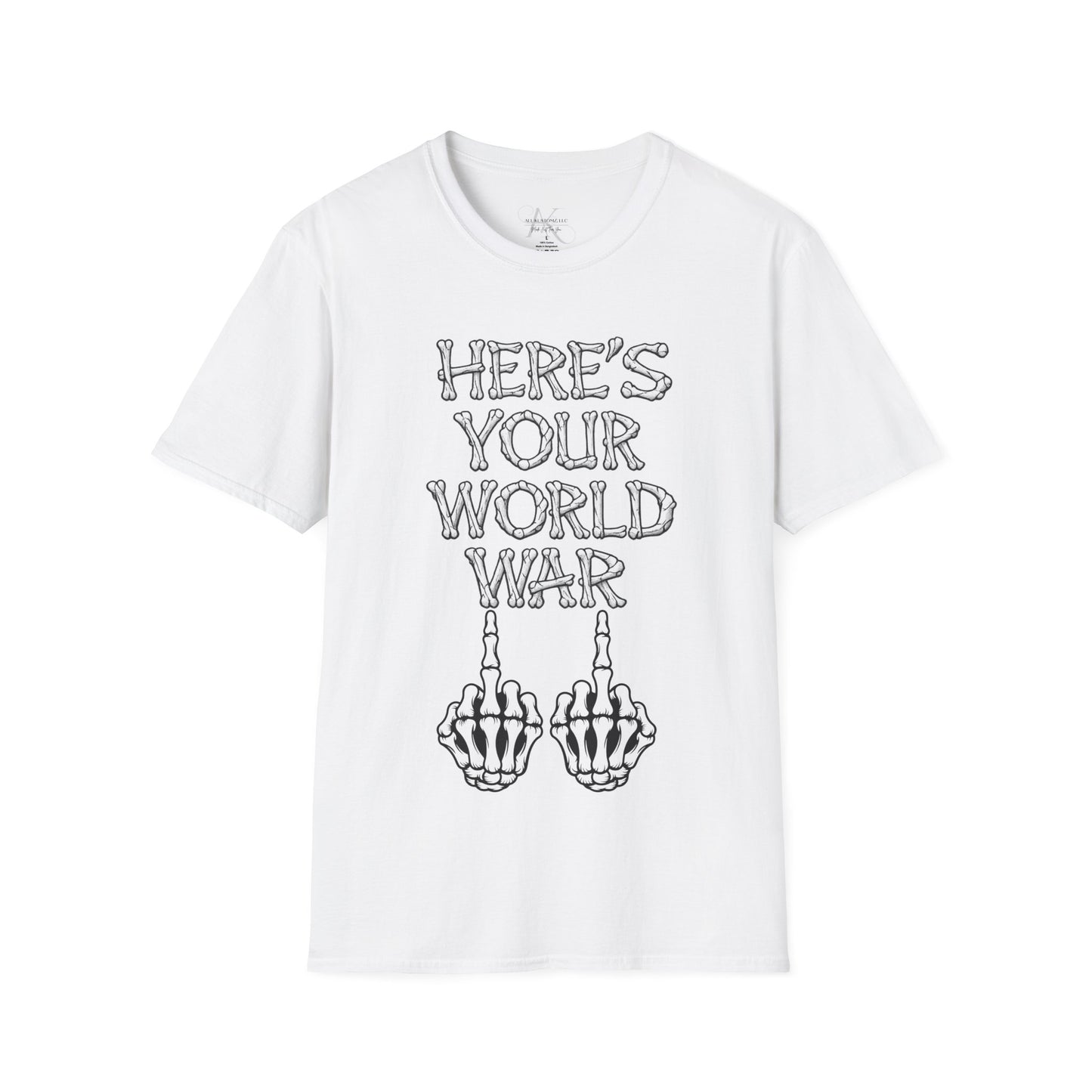 Here's Your World War T-Shirt — Edgy Skeleton Middle Finger Graphic Tee