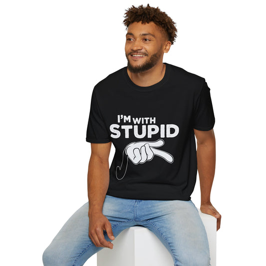 I’m With Stupid T-Shirt — Funny Graphic Tee with Pointing Hand