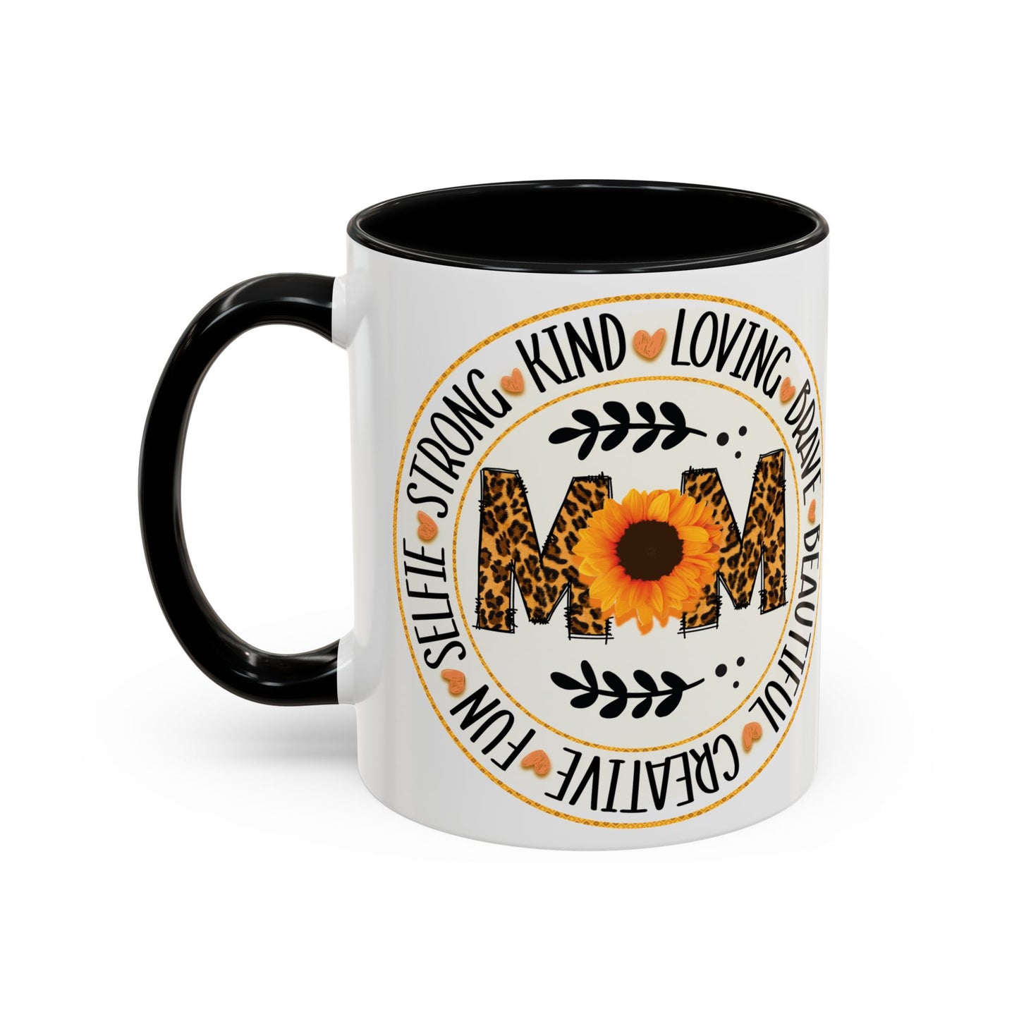 Mom Leopard Sunflower Coffee Mug — 'Mom' Floral Animal Print Accent Mug (11/15oz)