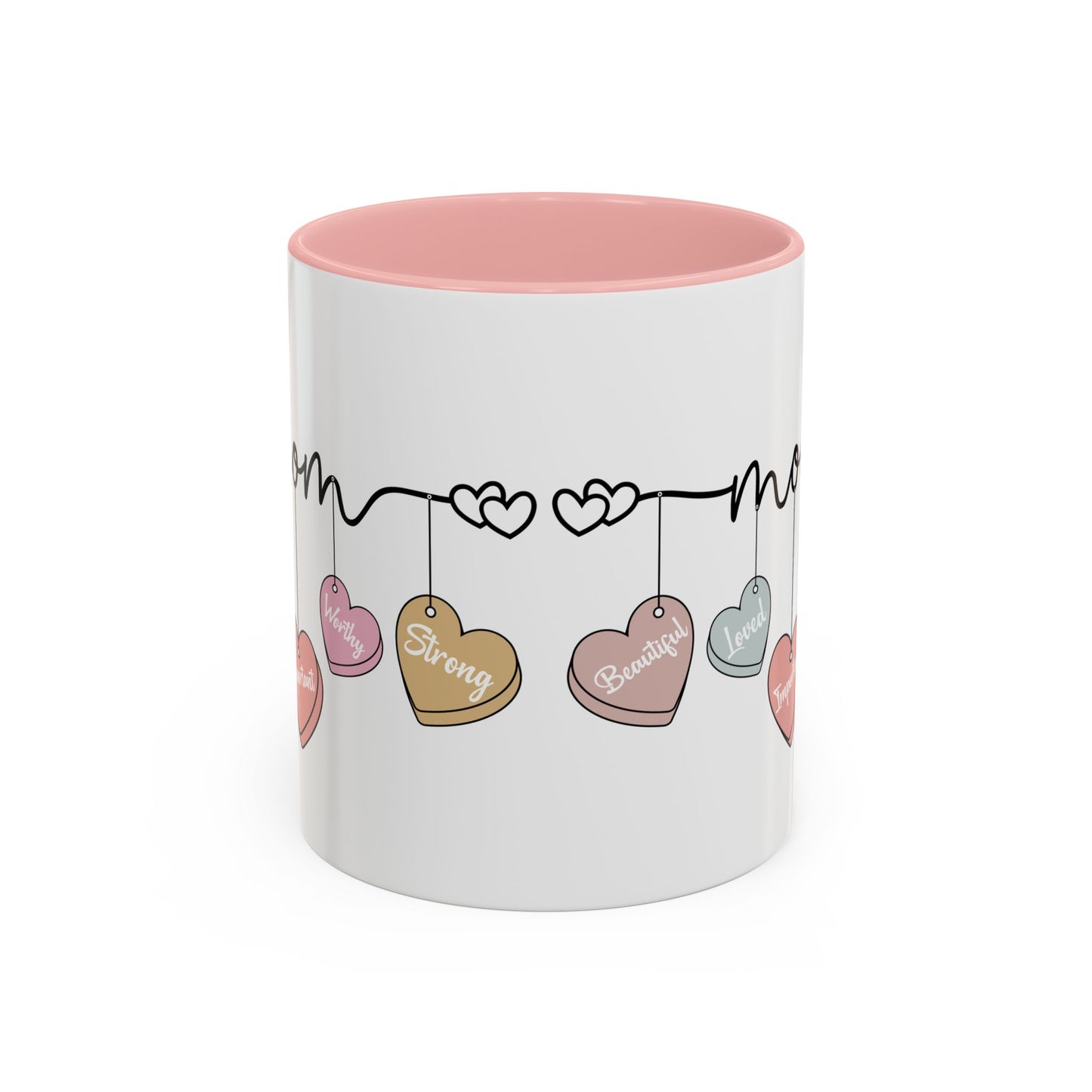Mother’s Day Heart Charms Accent Coffee Mug — 'Mom' with Loving Words (11/15oz)