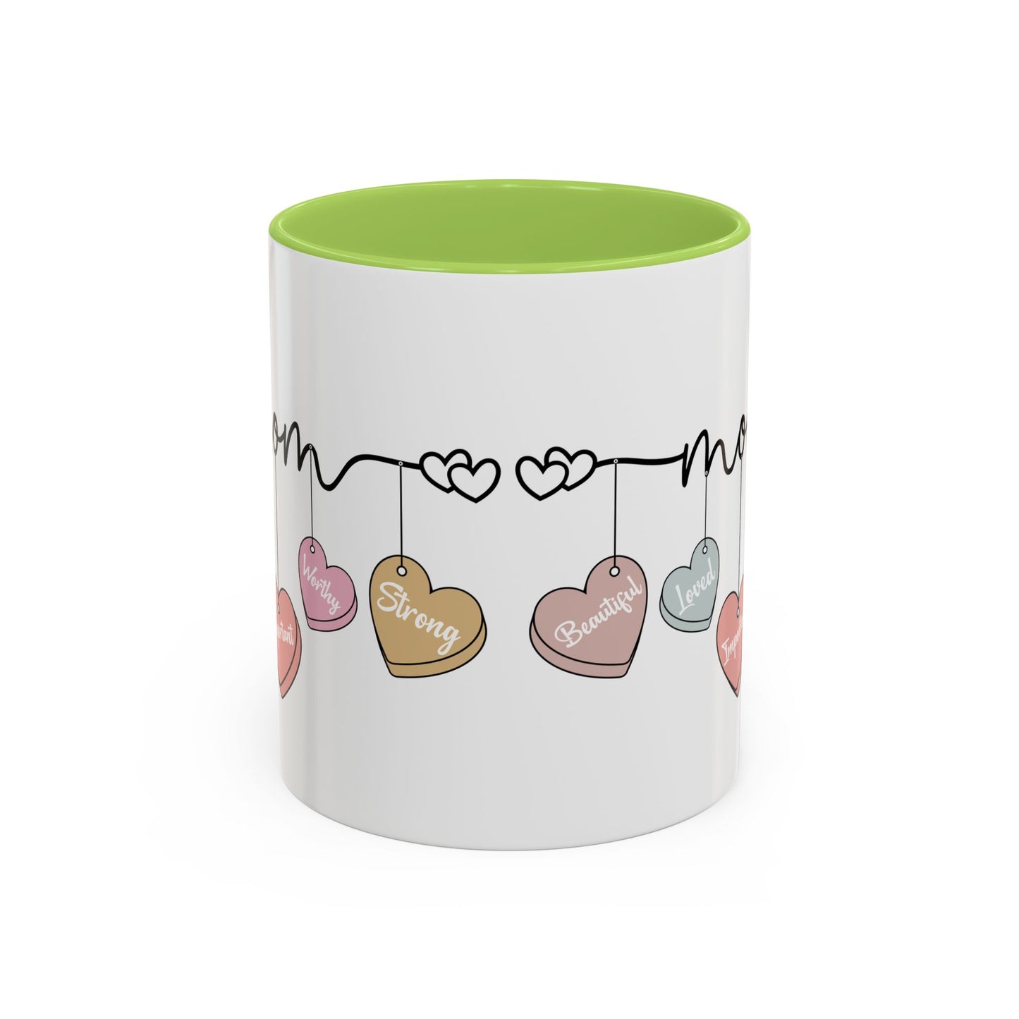 Mother’s Day Heart Charms Accent Coffee Mug — 'Mom' with Loving Words (11/15oz)