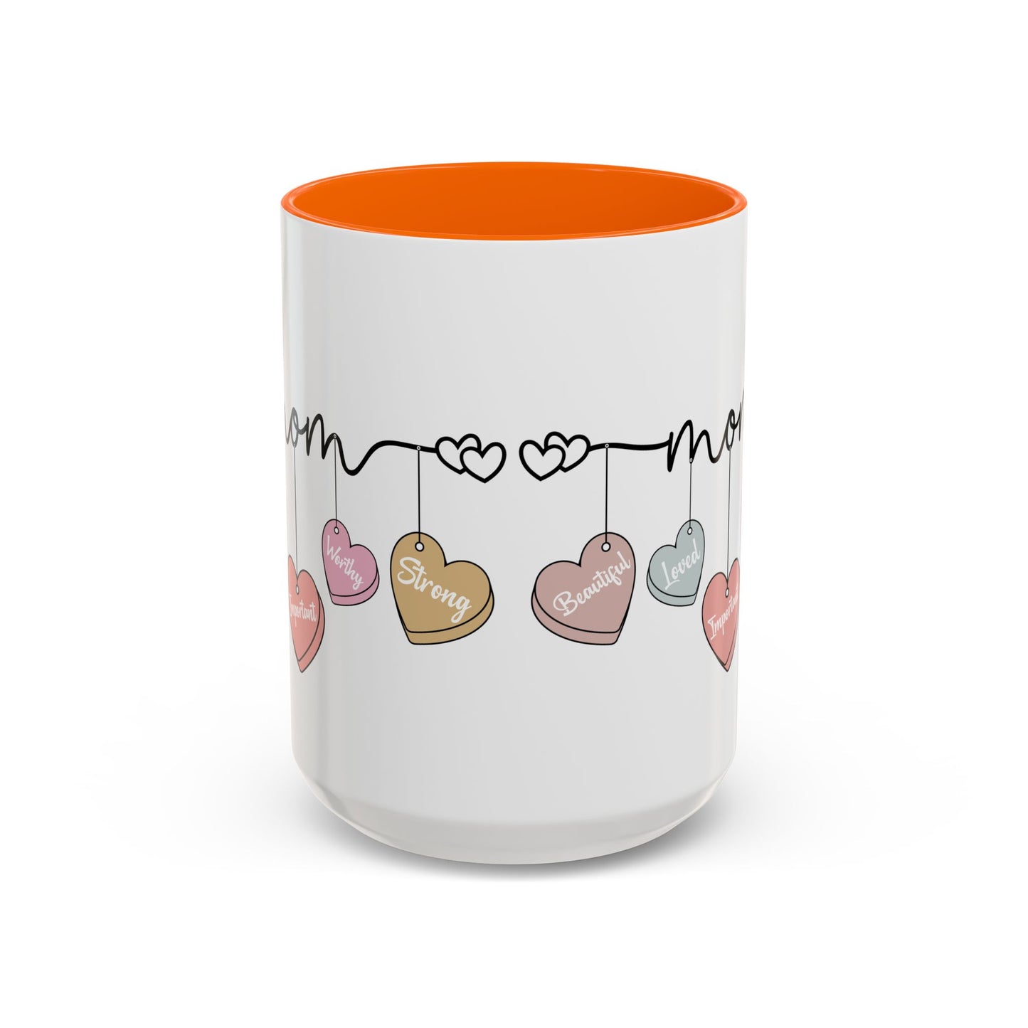 Mother’s Day Heart Charms Accent Coffee Mug — 'Mom' with Loving Words (11/15oz)