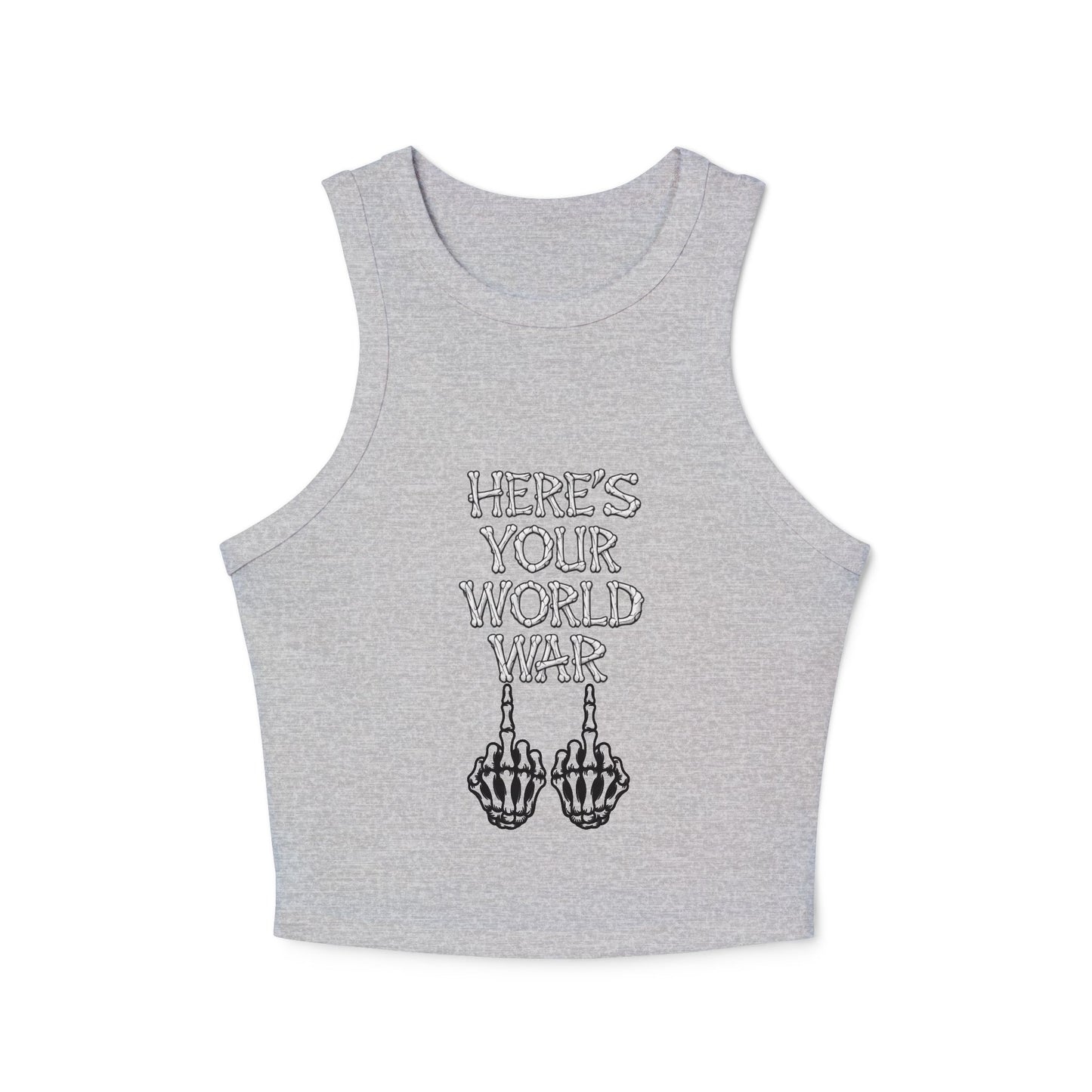 Racer Tank – “Here’s Your World War” Graphic Crop Tank