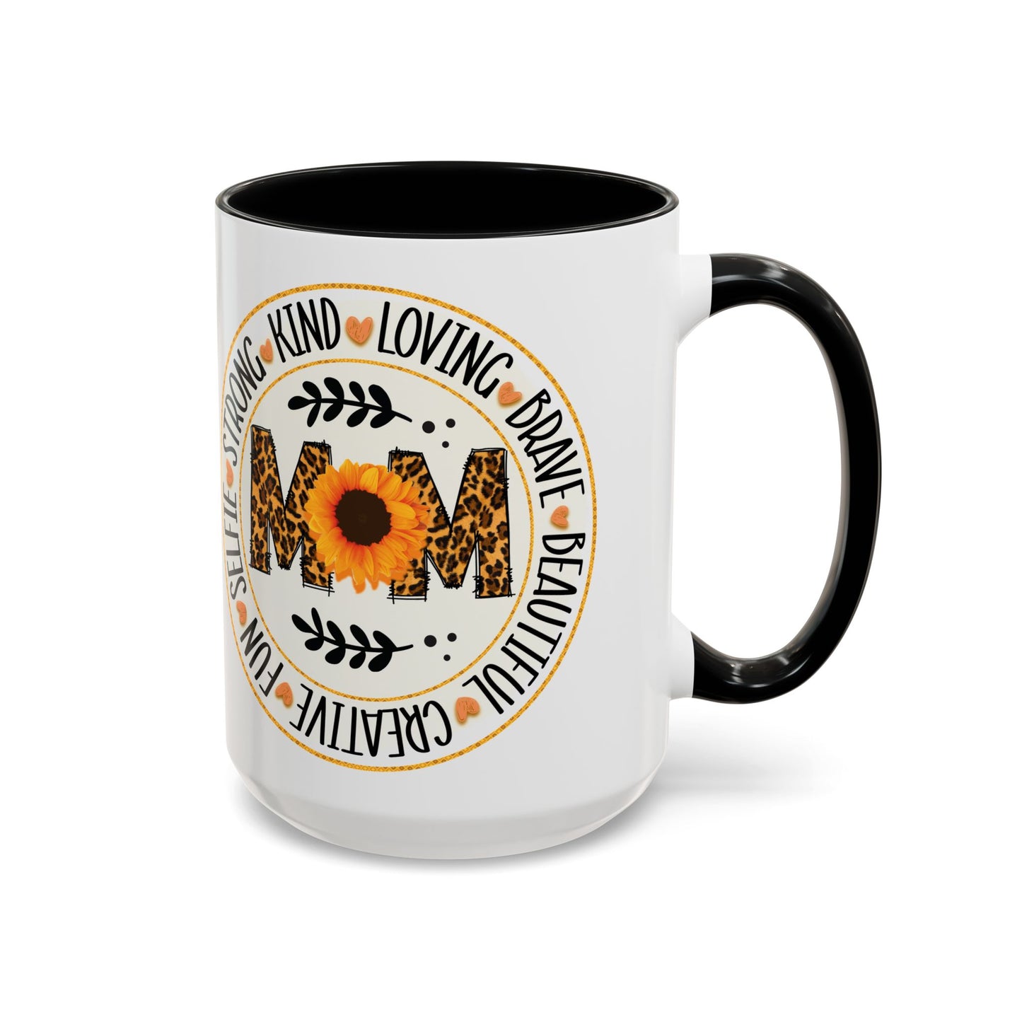 Mom Leopard Sunflower Coffee Mug — 'Mom' Floral Animal Print Accent Mug (11/15oz)