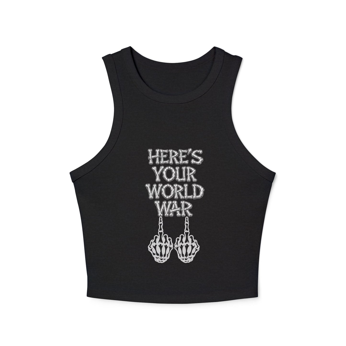 Racer Tank – “Here’s Your World War” Graphic Crop Tank