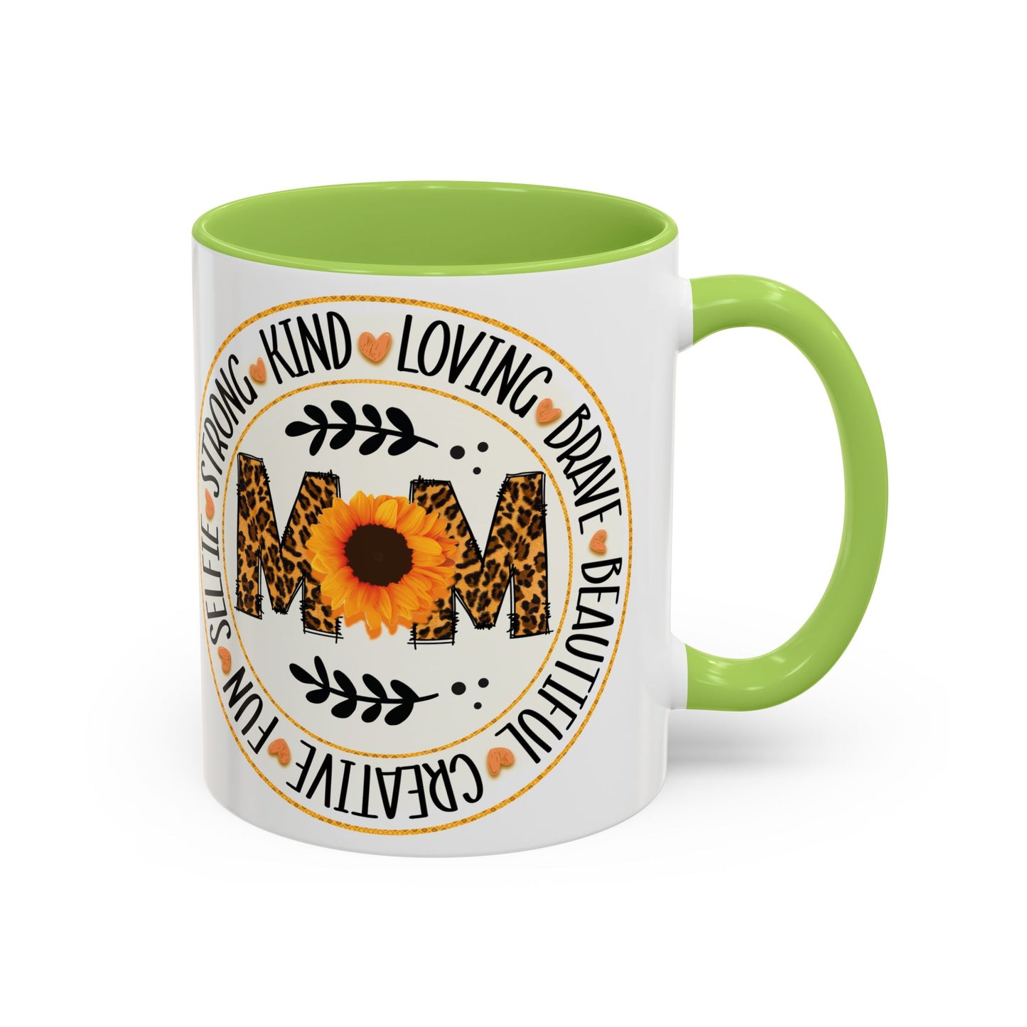 Mom Leopard Sunflower Coffee Mug — 'Mom' Floral Animal Print Accent Mug (11/15oz)