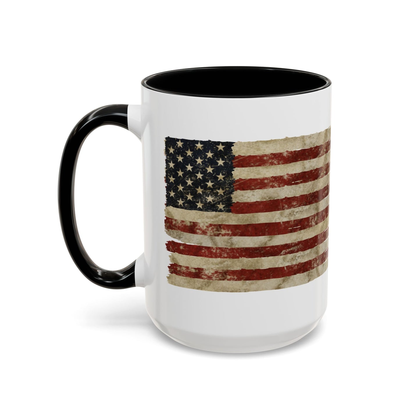 Distressed American Flag Accent Coffee Mug — Patriotic 11/15oz Ceramic