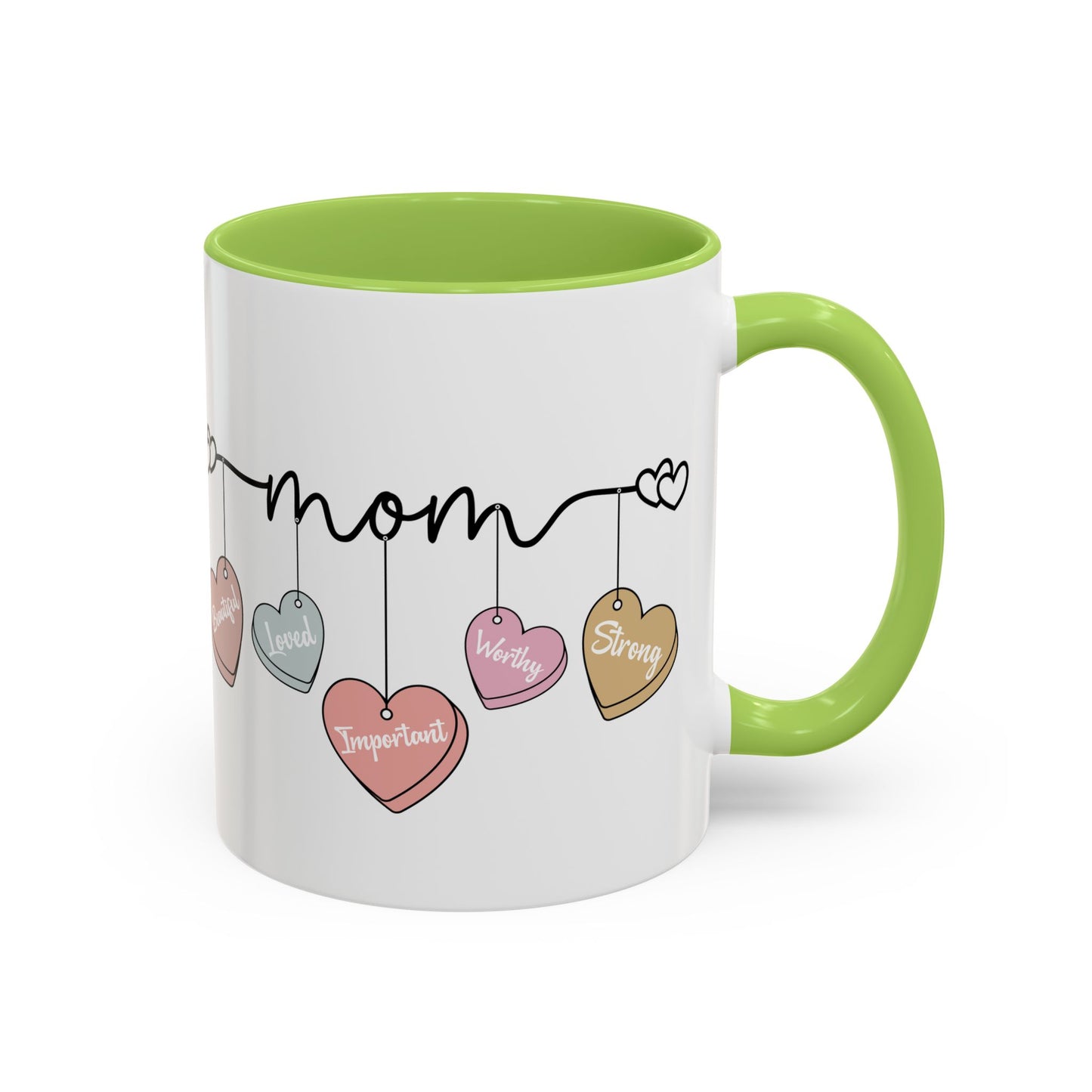Mother’s Day Heart Charms Accent Coffee Mug — 'Mom' with Loving Words (11/15oz)