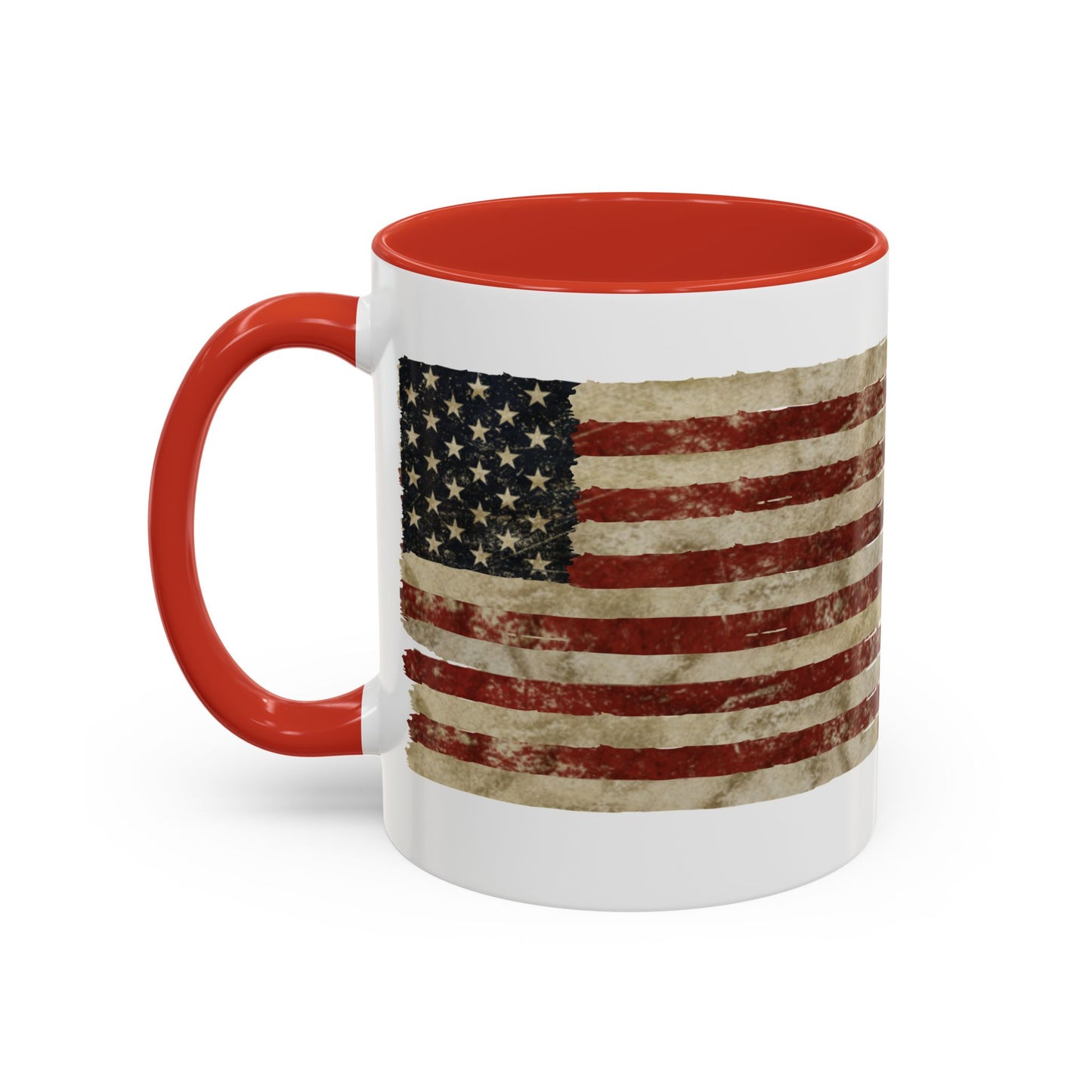 Distressed American Flag Accent Coffee Mug — Patriotic 11/15oz Ceramic