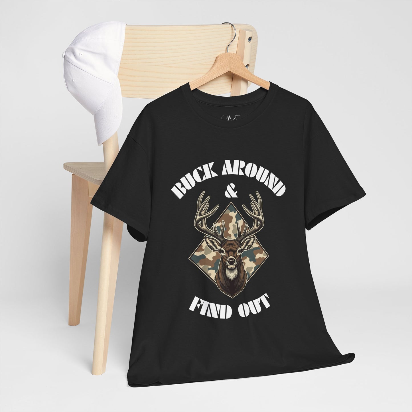 Buck Around & Find Out Deer T-Shirt — Camo Buck Hunting Tee