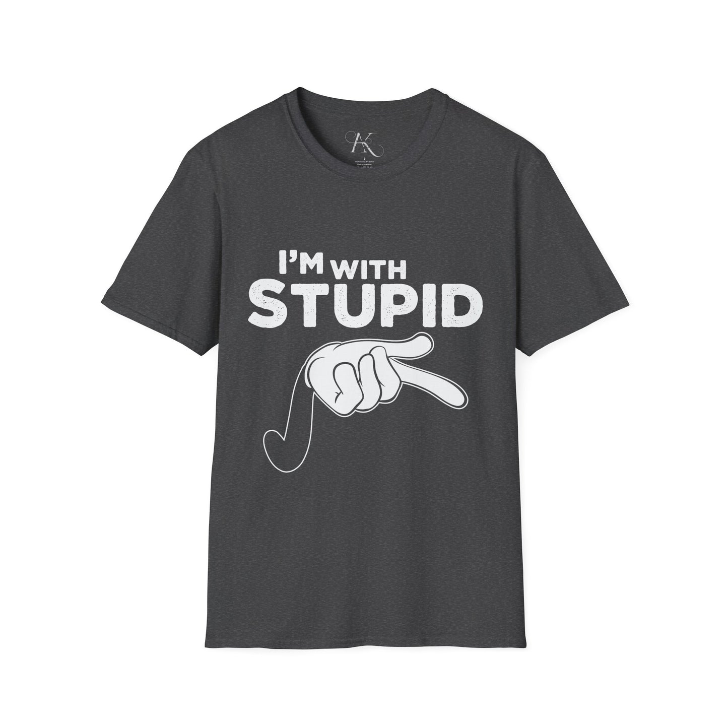 I’m With Stupid T-Shirt — Funny Graphic Tee with Pointing Hand