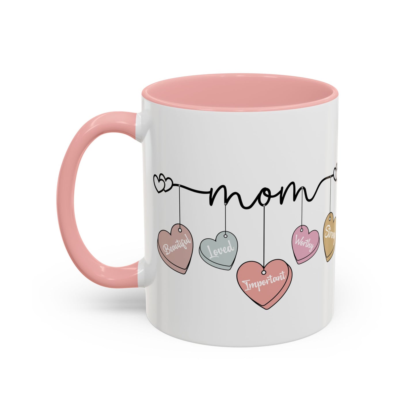 Mother’s Day Heart Charms Accent Coffee Mug — 'Mom' with Loving Words (11/15oz)