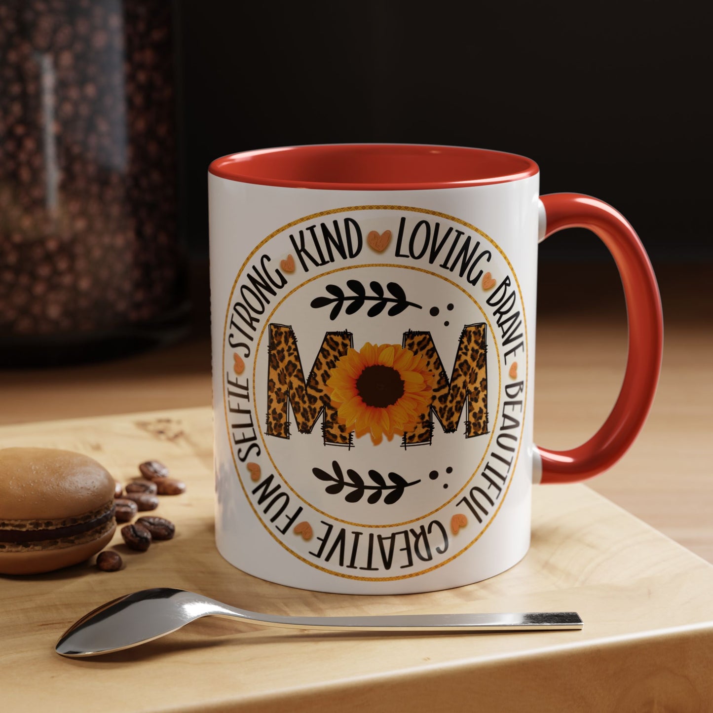 Mom Leopard Sunflower Coffee Mug — 'Mom' Floral Animal Print Accent Mug (11/15oz)